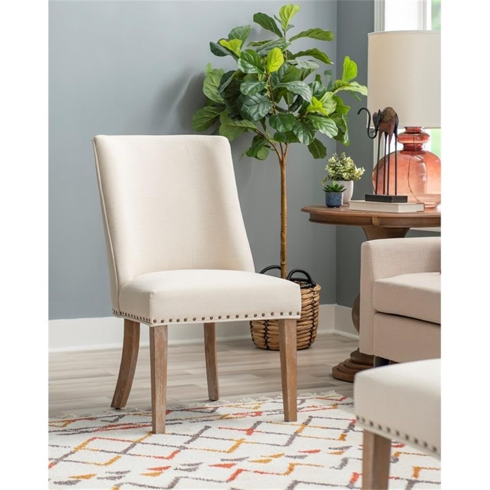 Powell Furniture Linon Hale Wood Dining Chairs Set of 2 - Natural Finish Solid Wood Kitchen Chairs for Dining Room, Breakfast Nook & Home Decor