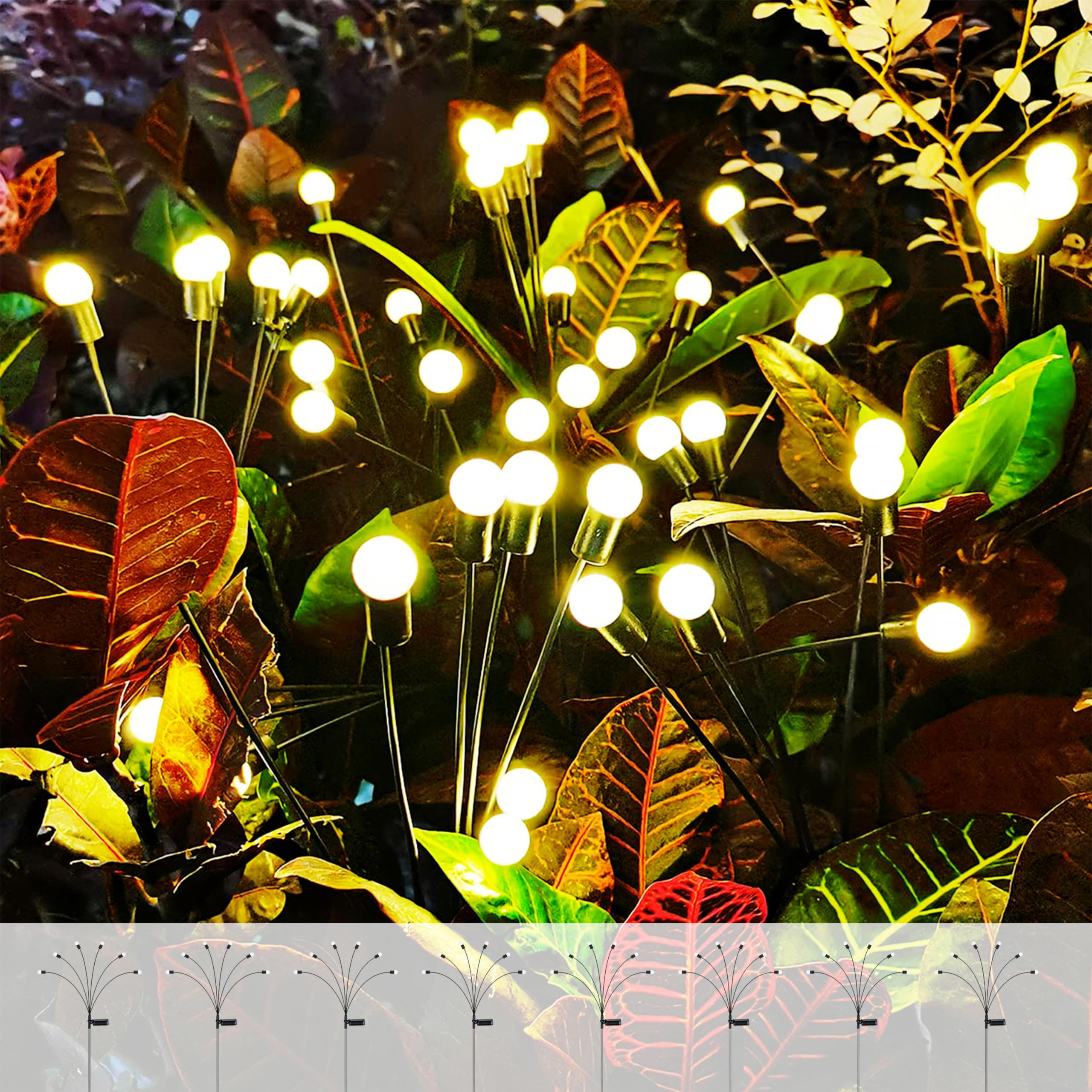 8 Pack Solar Garden Lights - Upgraded Swaying Starburst Outdoor Lights, Waterproof Solar Powered Pathway Decor for Yard, Patio & Garden (Perfect for Walkways, Driveways & Landscape Lighting)