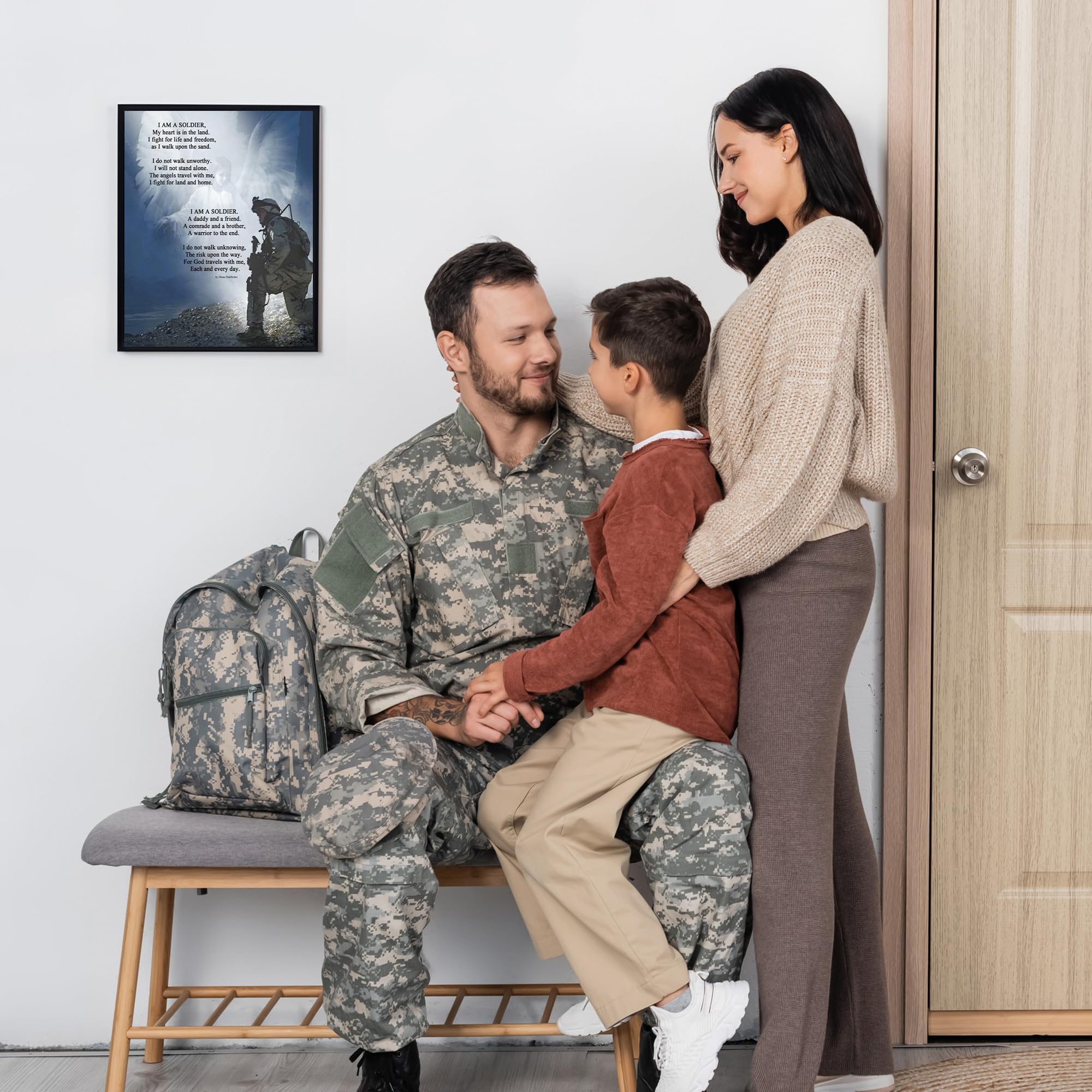 Military Wall Art - Soldier Kneeling with Angels Protection Patriotic Print | Home Decor, Man Cave, Living Room & Office Wall Decor | Unframed 8x10 | Perfect for Veterans Day, Memorial Day & Military Appreciation Gifts