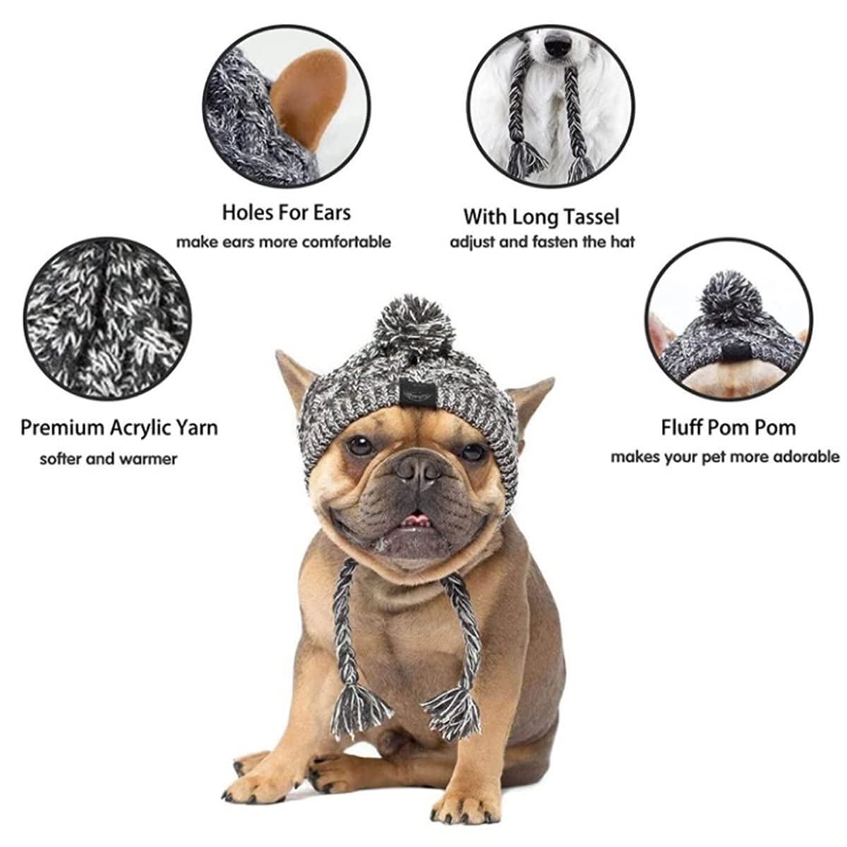 Warm Knitted Dog Hat with Ear Holes for Small Medium Dogs - Winter Pet Accessory for Outdoor Walks