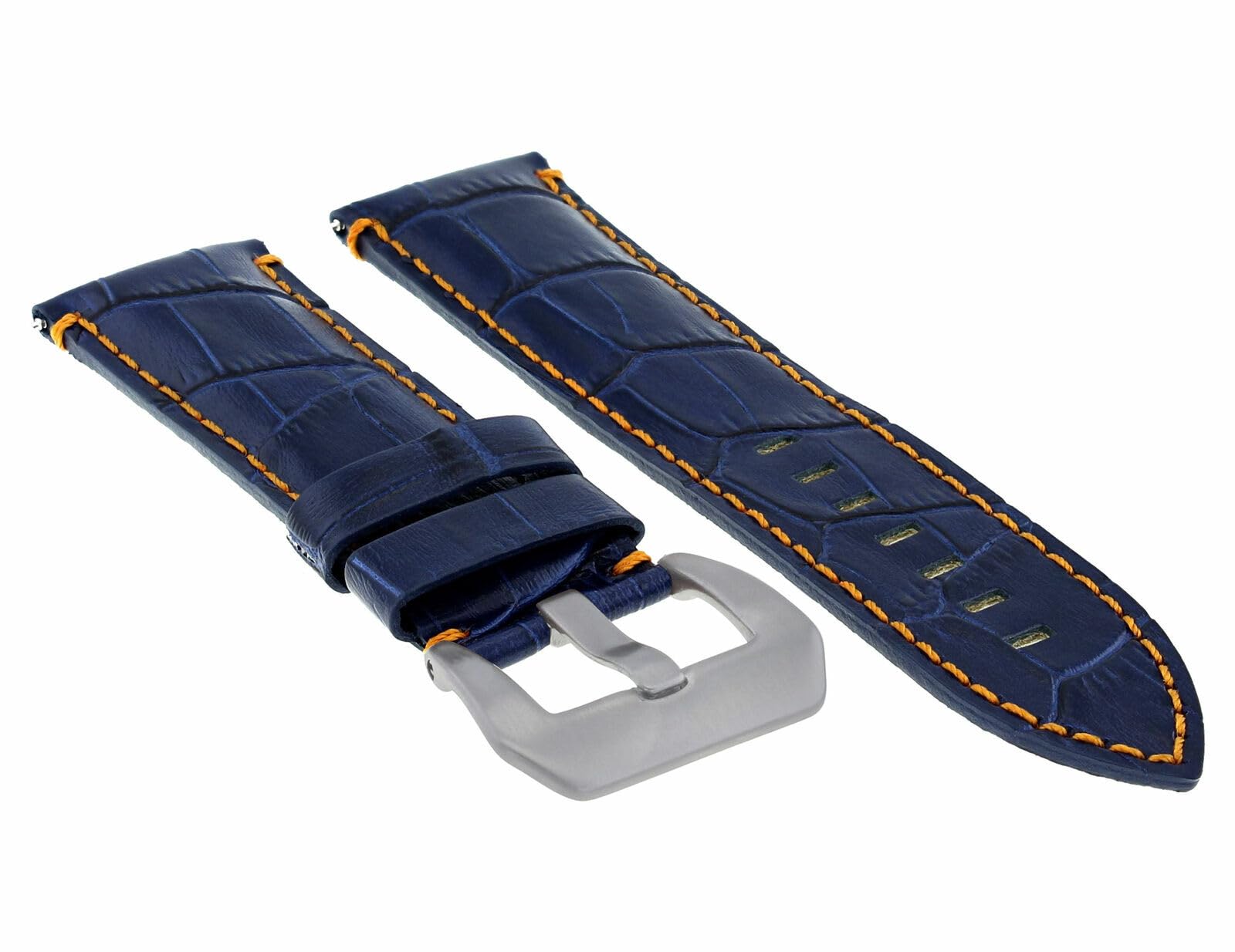 22mm Genuine Leather Watch Band Strap for Breitling Navitimer & Colt - Blue with Orange Stitching - Durable Replacement Watch Strap for Men's Luxury Watches | Business, Casual & Formal Wear