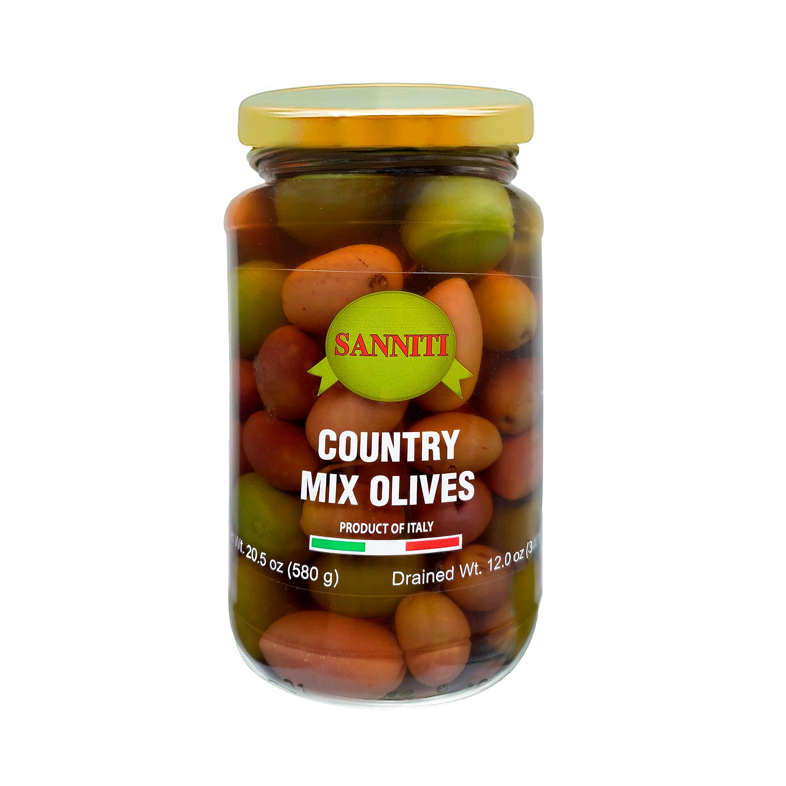 Sanniti Italian Country Mix Olives - Premium Gourmet Olives in Brine, 20.5 oz Jar - Perfect for Charcuterie Boards, Salads & Mediterranean Recipes
