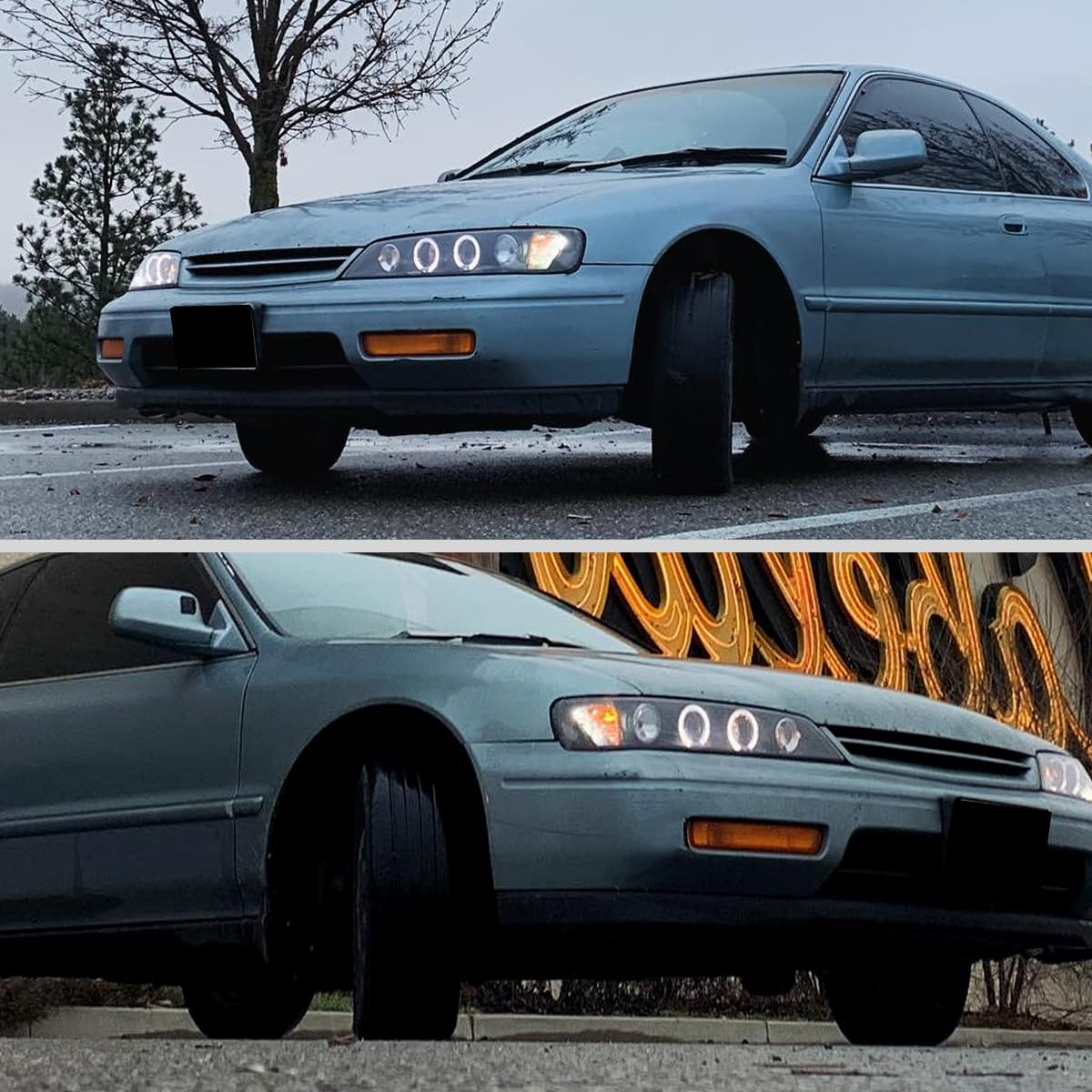 94-97 Honda Accord LED Halo Projector Headlights - Black Pair for 2/4 Door Models | High Visibility Night Driving & Custom Car Styling