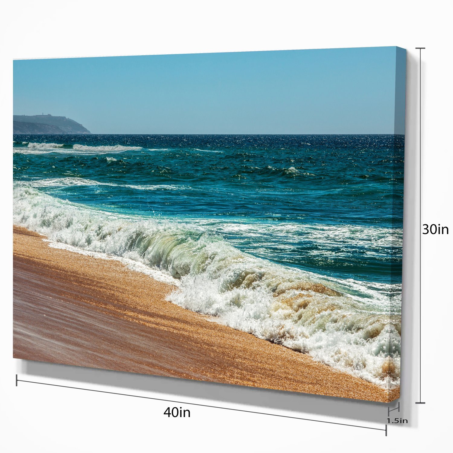 Blue Atlantic Beach Summer Contemporary Seascape Canvas Wall Art - Coastal Decor for Living Room, Bedroom & Office