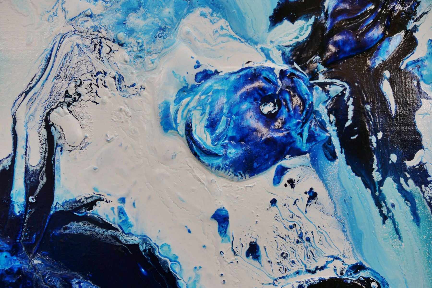 Blue and White Textured Abstract Painting 120cm x 100cm - Aquatic Mantle Wall Art for Living Room, Bedroom & Office Decor