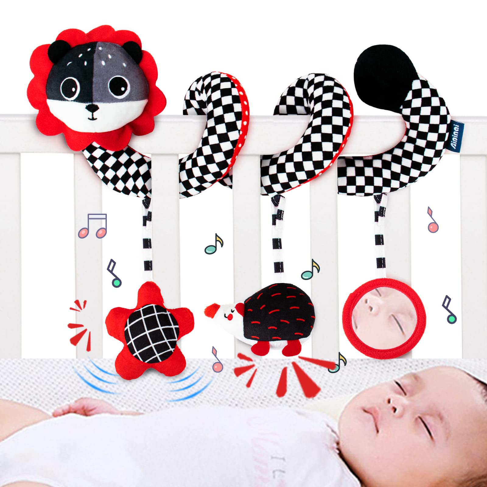 Black and White High Contrast Baby Toys for 0-12 Months - Soft Plush Spiral Stroller & Crib Mobile Toys with Bells for Newborns & Infants | Perfect for Early Visual Stimulation & Sensory Development
