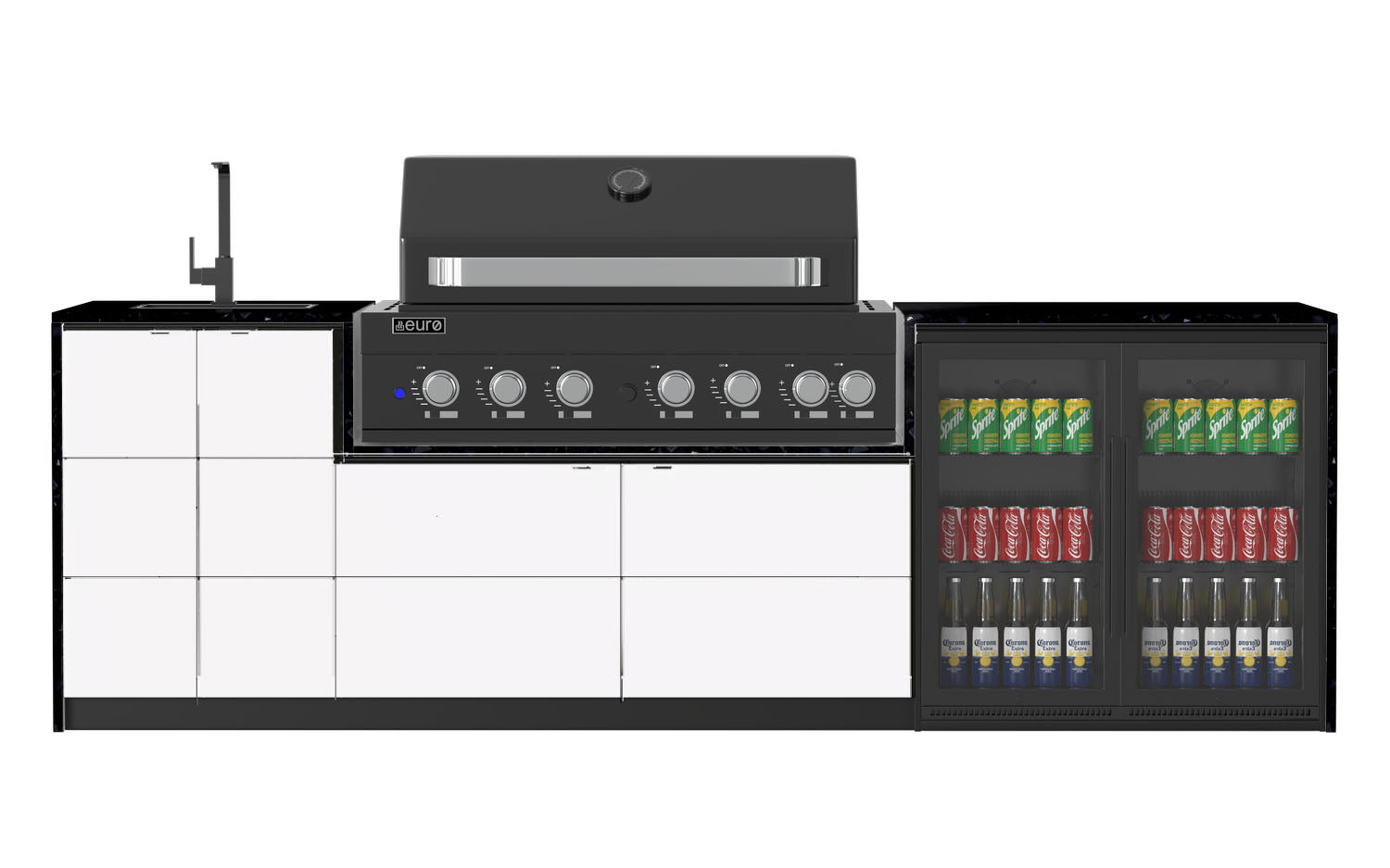 Euro Alfresco Monaco Outdoor Kitchen Set with Black Appliances - 2845mm Wide for Backyard BBQ, Patio Dining & Outdoor Entertaining