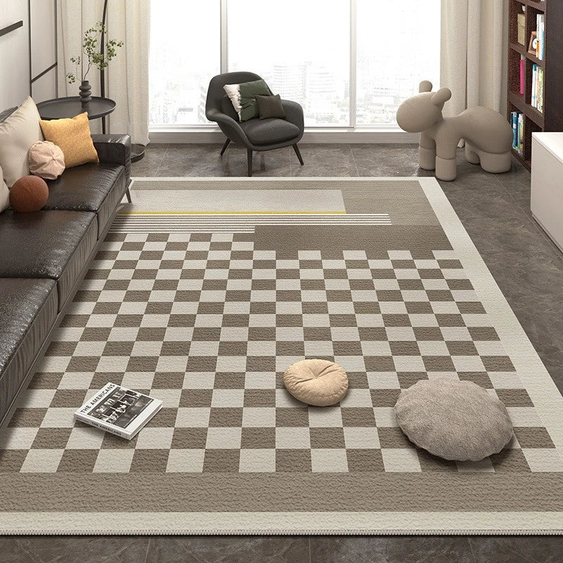 Modern Geometric Velvet Waterproof Area Rug - Non-Slip Soft Living Room Carpet for Bedroom, Nursery & High Traffic Areas - Easy Clean Home Decor Floor Mat