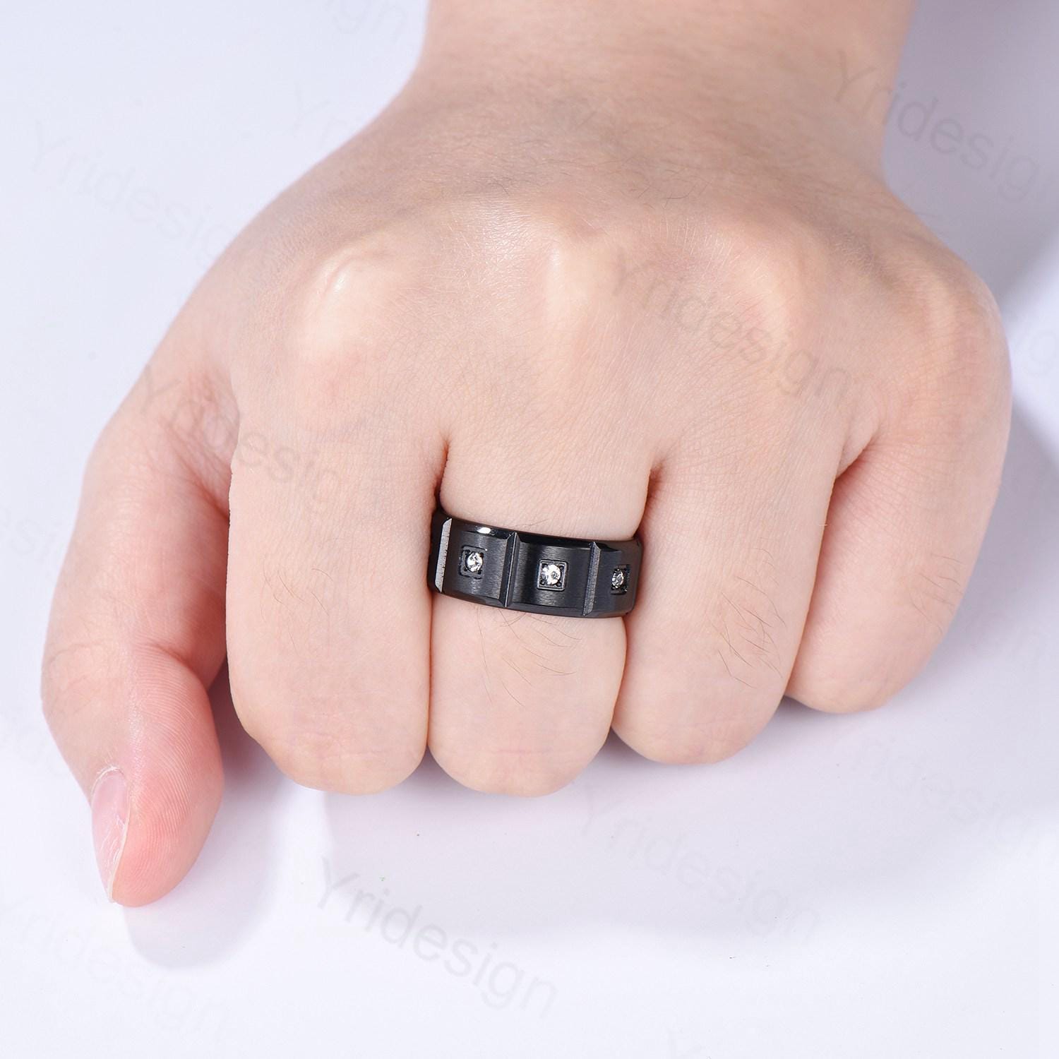 Black Gold Brushed Finish Men's Wedding Band - Unisex Moissanite Ring for Men & Women, Anniversary Stacking Ring, Matching Couple Band, Promise Gift for Him & Her - Perfect for Weddings, Engagements & Special Occasions
