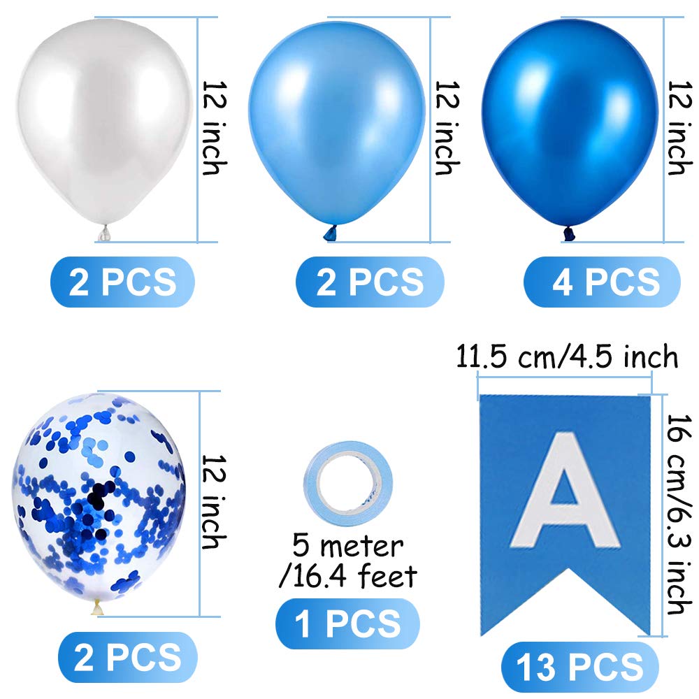 Blue Happy Birthday Banner with Latex Balloons & Confetti - Party Decor for Girls, Boys 1st 18th 21st 30th Birthday - Perfect for Indoor & Outdoor Celebrations, Photo Backdrops & Milestone Parties