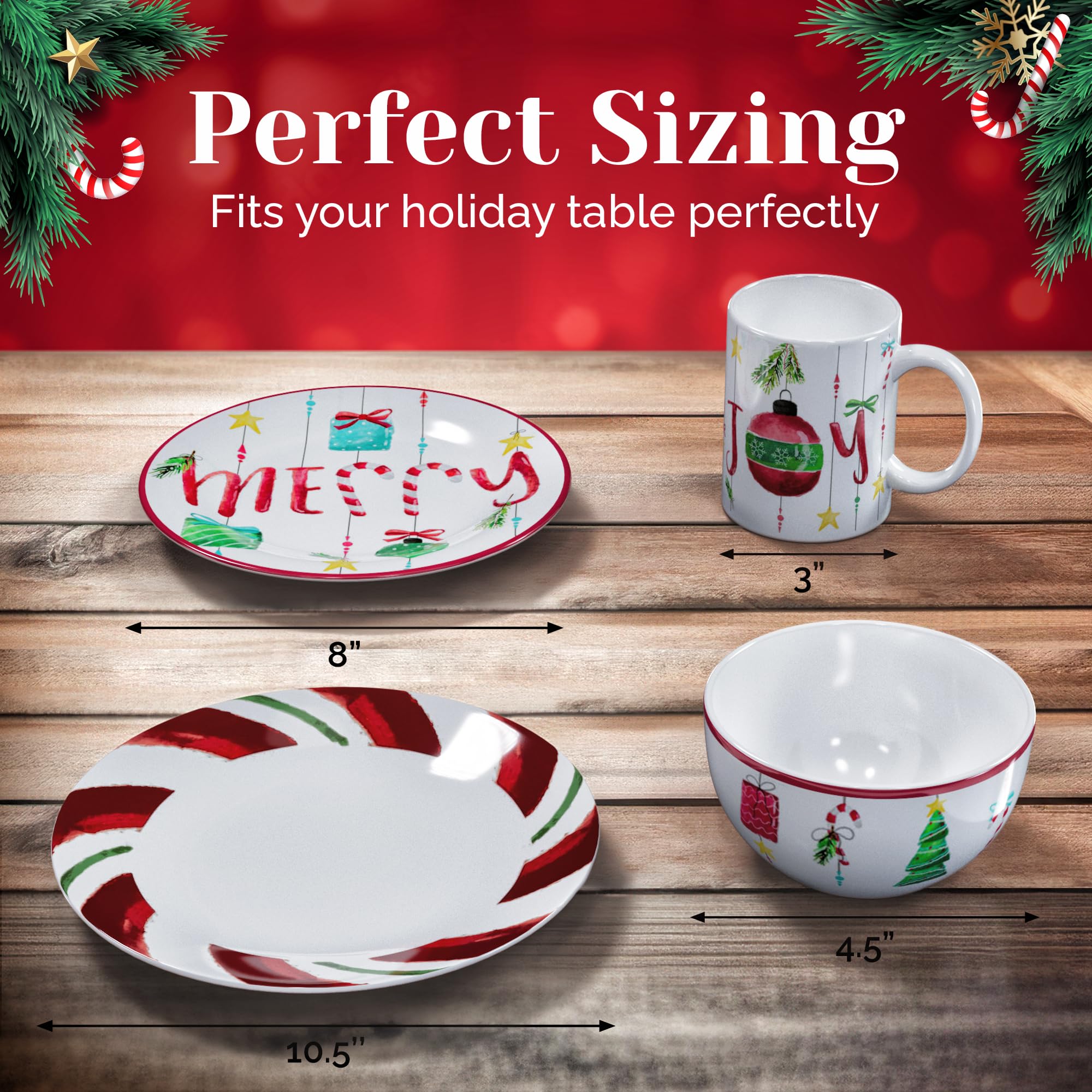 American Atelier 16-Piece Christmas-Themed Stoneware Dinnerware Set in Festive Green & Red | Holiday Table Setting, Christmas Dinner Party, Festive Home Decor