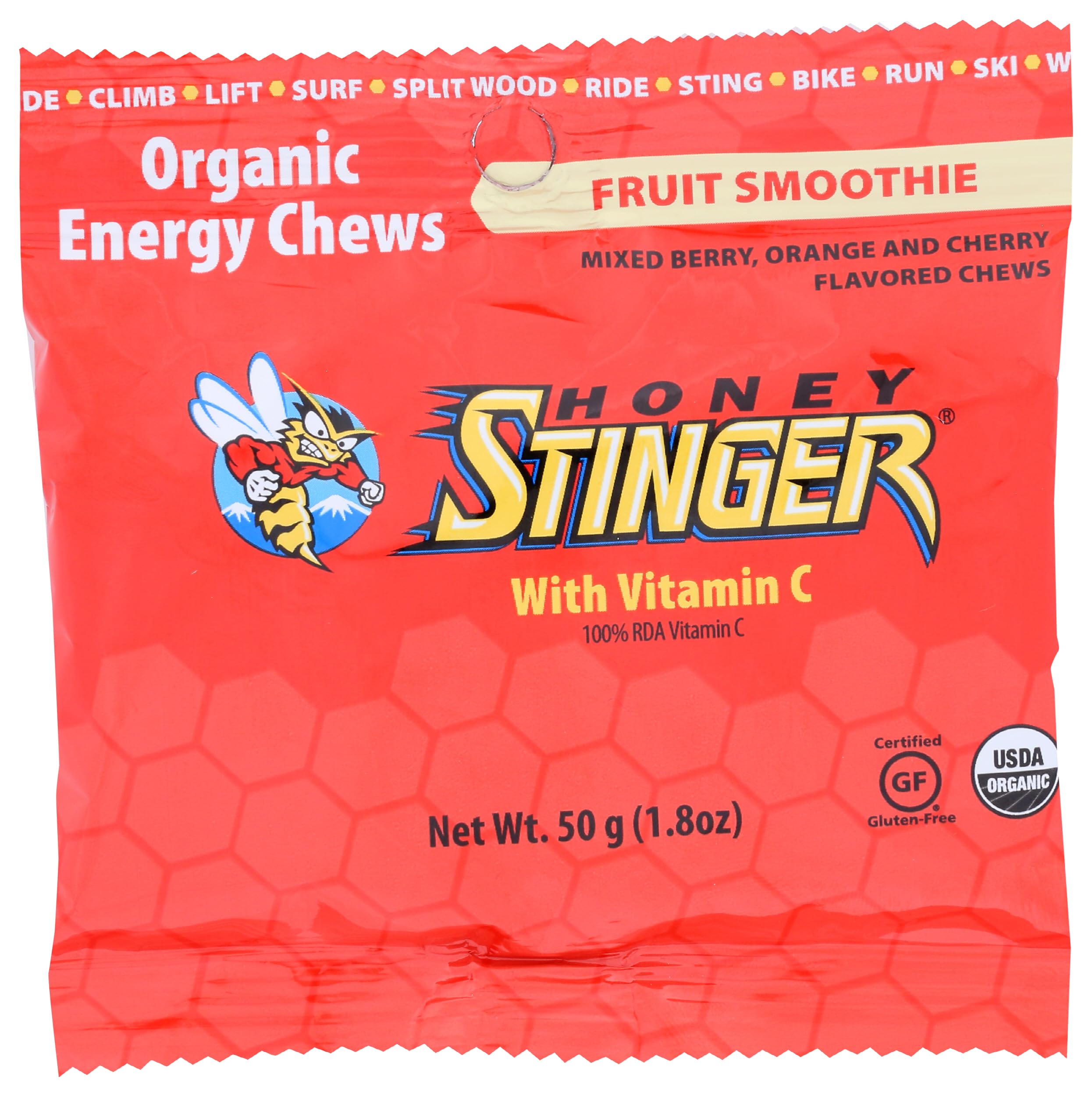 Organic Honey Stinger Energy Chews - Fruit Smoothie Flavor - 1.8 Oz Pack (Case of 12) - Natural Sports Nutrition for Running, Cycling & Outdoor Activities