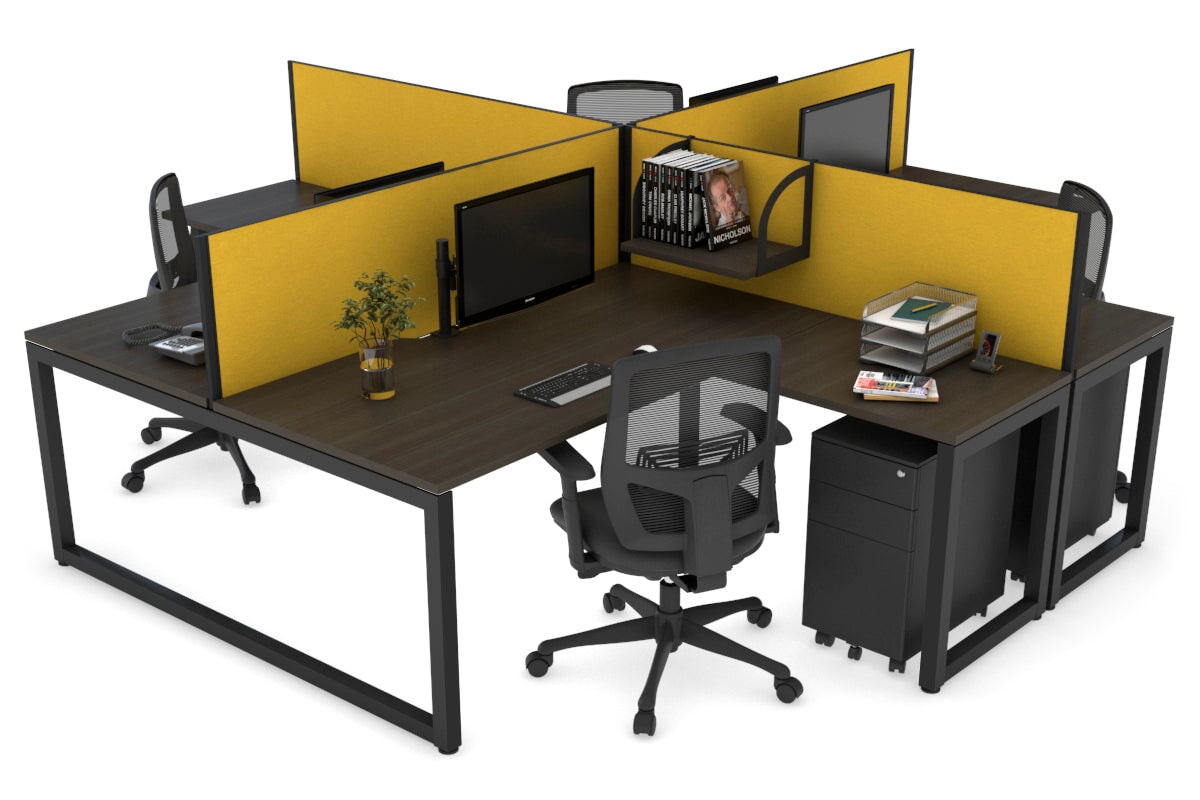Quadro Loop Legs 4-Person Corner Workstation Desk - 1600L x 1800W with Cable Management Scallop | Office Furniture for Collaborative Workspaces & Team Meetings