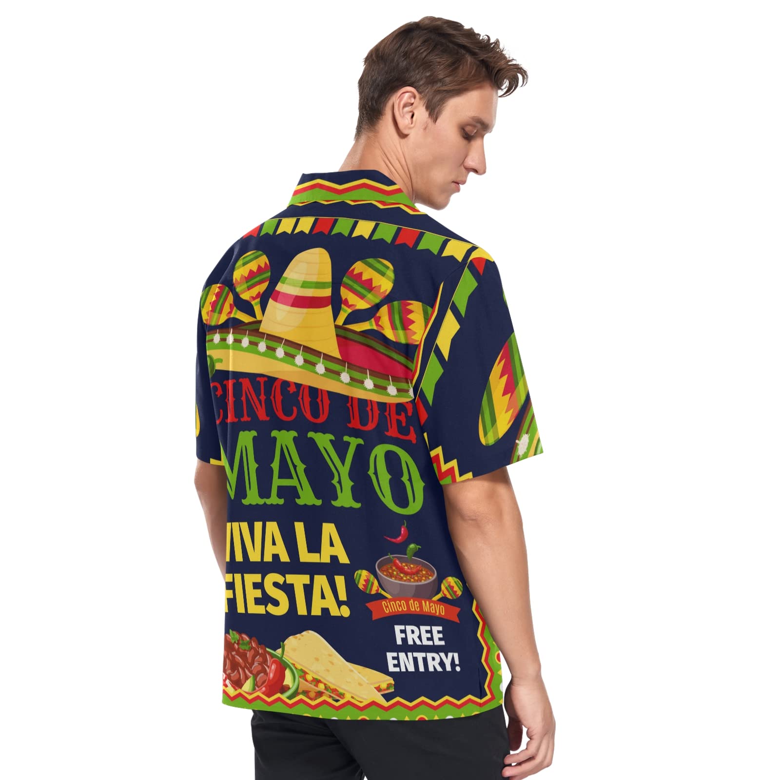 Mexican Men's Hawaiian Shirt - Cinco De Mayo Short Sleeve Aloha Shirt, Button Down Beach Shirt for Summer Vacation, Pool Party & Tropical Theme Events