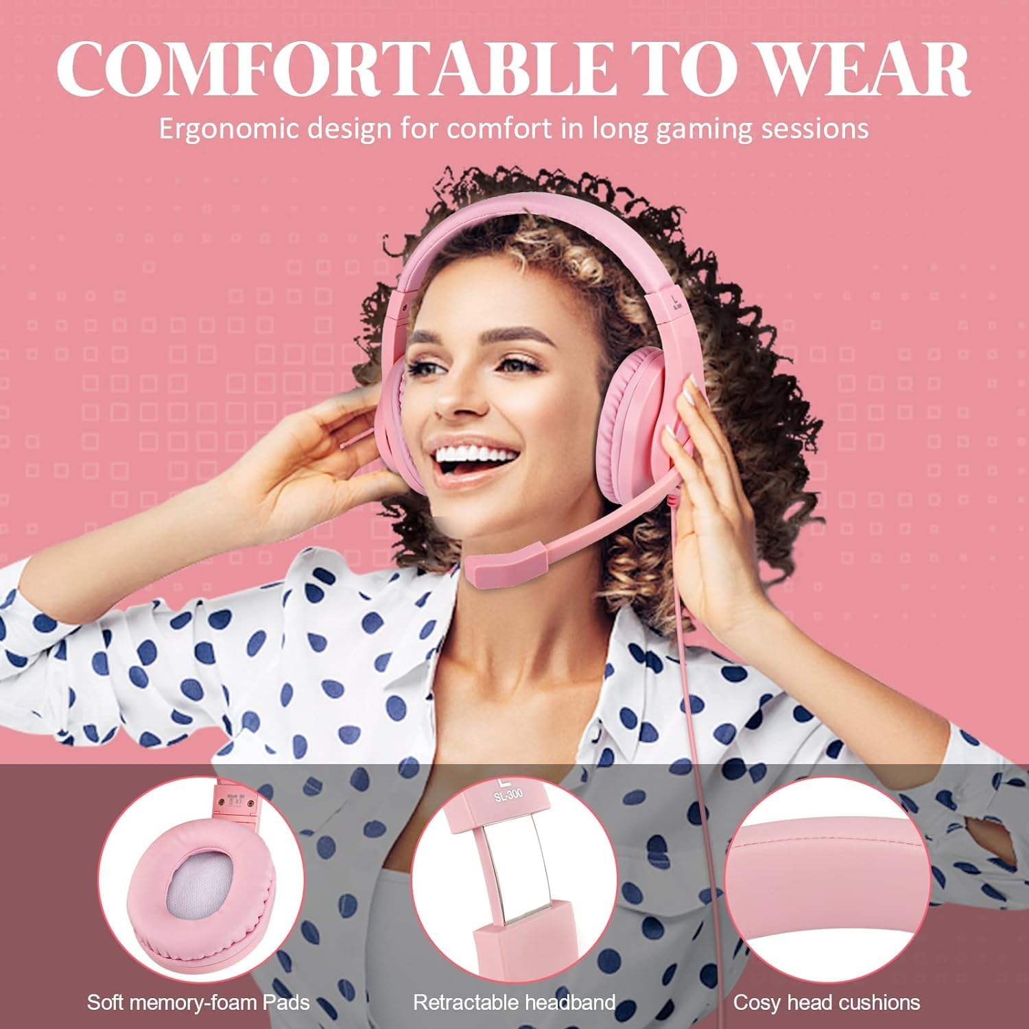 DIWUER Wireless Gaming Headset for Xbox One, PS4, PS5, Nintendo Switch - Noise Cancelling Over-Ear Headphones with Mic, Bass Surround Sound - Compatible with PC, Laptop, Smartphones (Pink) - Perfect for Gaming, Streaming & Online Meetings