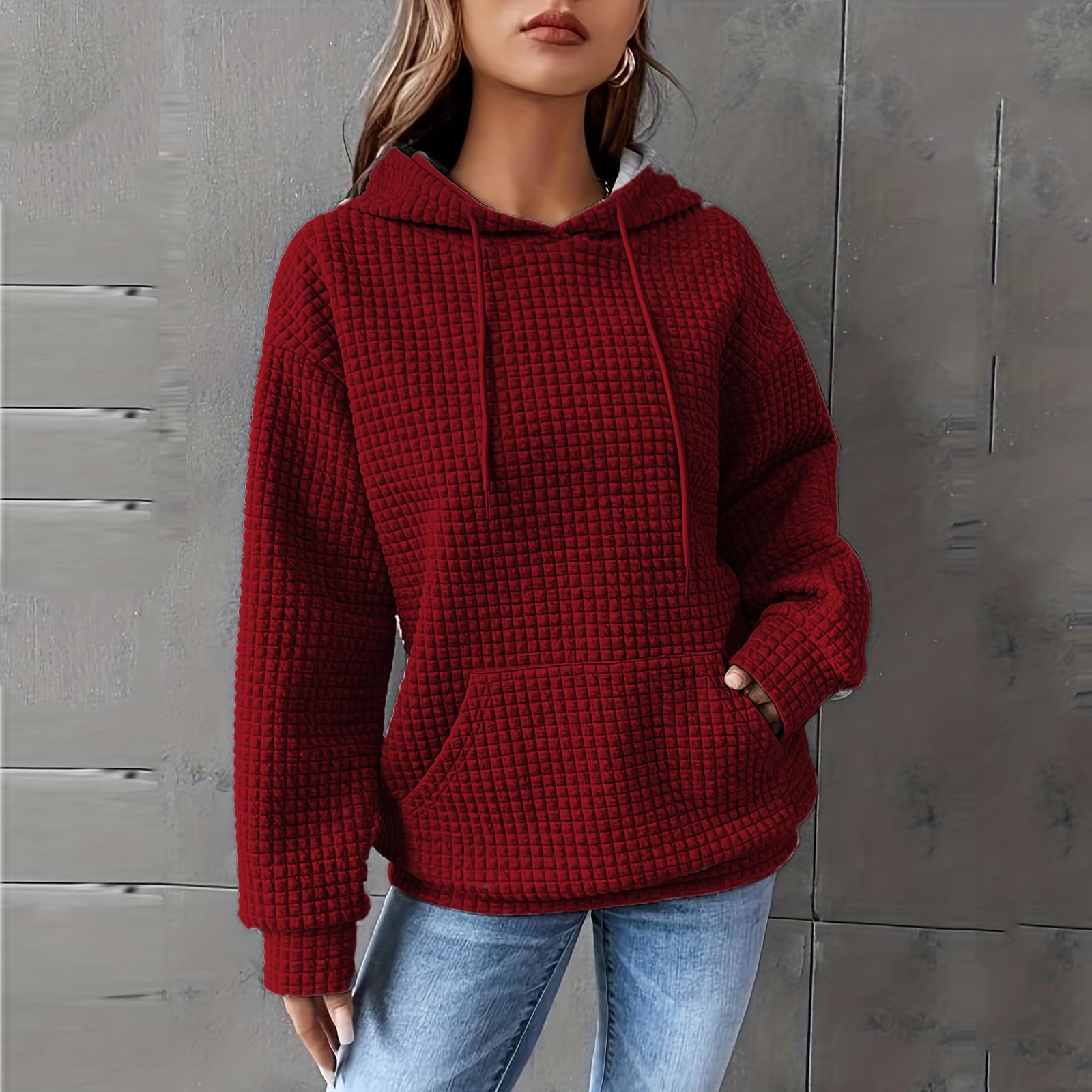Women's Comfort Hoodies for Anxiety Relief - Soft Long Sleeve Waffle Pullover with Drawstring & Pocket - Cozy Loose Hooded Sweatshirt for Relaxing at Home, Yoga, or Casual Outings