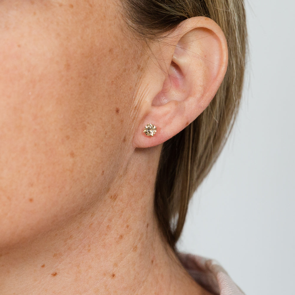 14K Yellow Gold 1.2 Carat Champagne Australian Diamond Stud Earrings with Screw Back - Perfect for Weddings, Anniversaries & Special Occasions