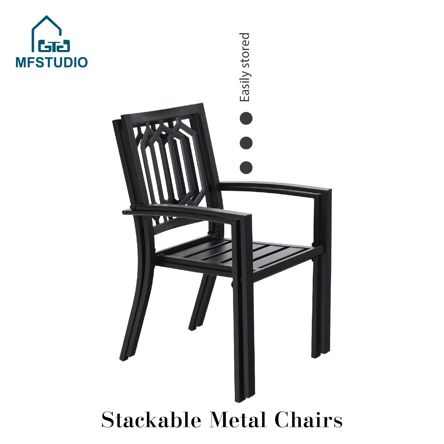 MFSTUDIO 3-Piece Steel Patio Bistro Set - Outdoor Garden Furniture with 2 Chairs & Coffee Table - Perfect for Backyard, Balcony, and Poolside Relaxation