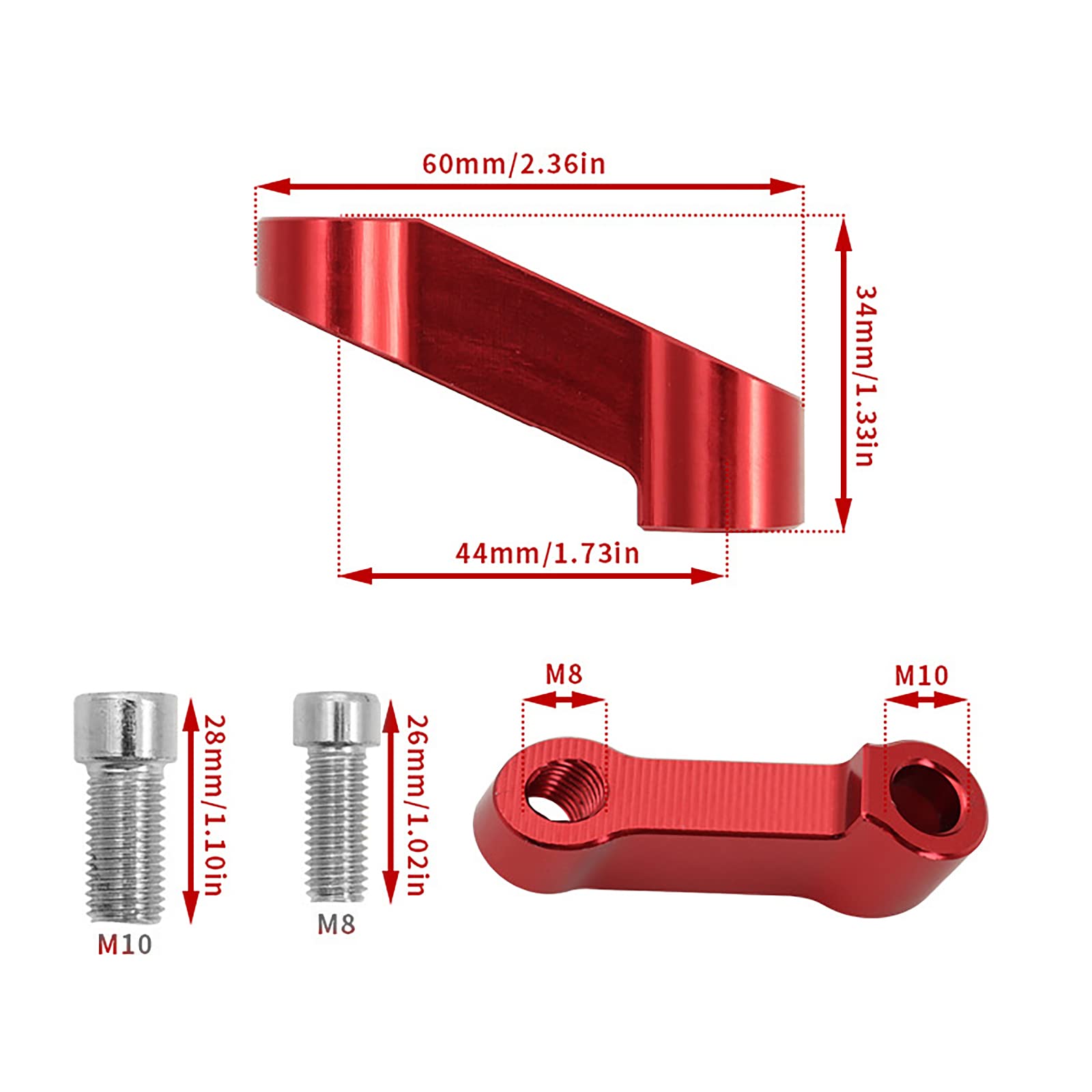 Larcele 10mm & 8mm Motorcycle Mirror Extenders - Adjustable Mirror Riser Adapter Kit for Harley, Honda, Yamaha (Red) | Perfect for Custom Bike Builds & Safety Upgrades