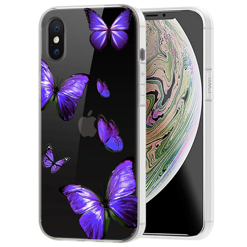 **iPhone Xs/X Clear Soft TPU Shockproof Protective Case - Purple Butterfly Design for Women & Girls | Perfect for Everyday Use, Work & Travel**