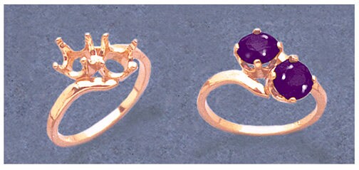 Solid Sterling Silver or 14kt Gold 4-6mm Round Two Stone Pre-Notched Blank Ring Shank Setting - Size 6-8 (163-283/143-283) - Perfect for Jewelry Making, Engagement Rings & Wedding Bands