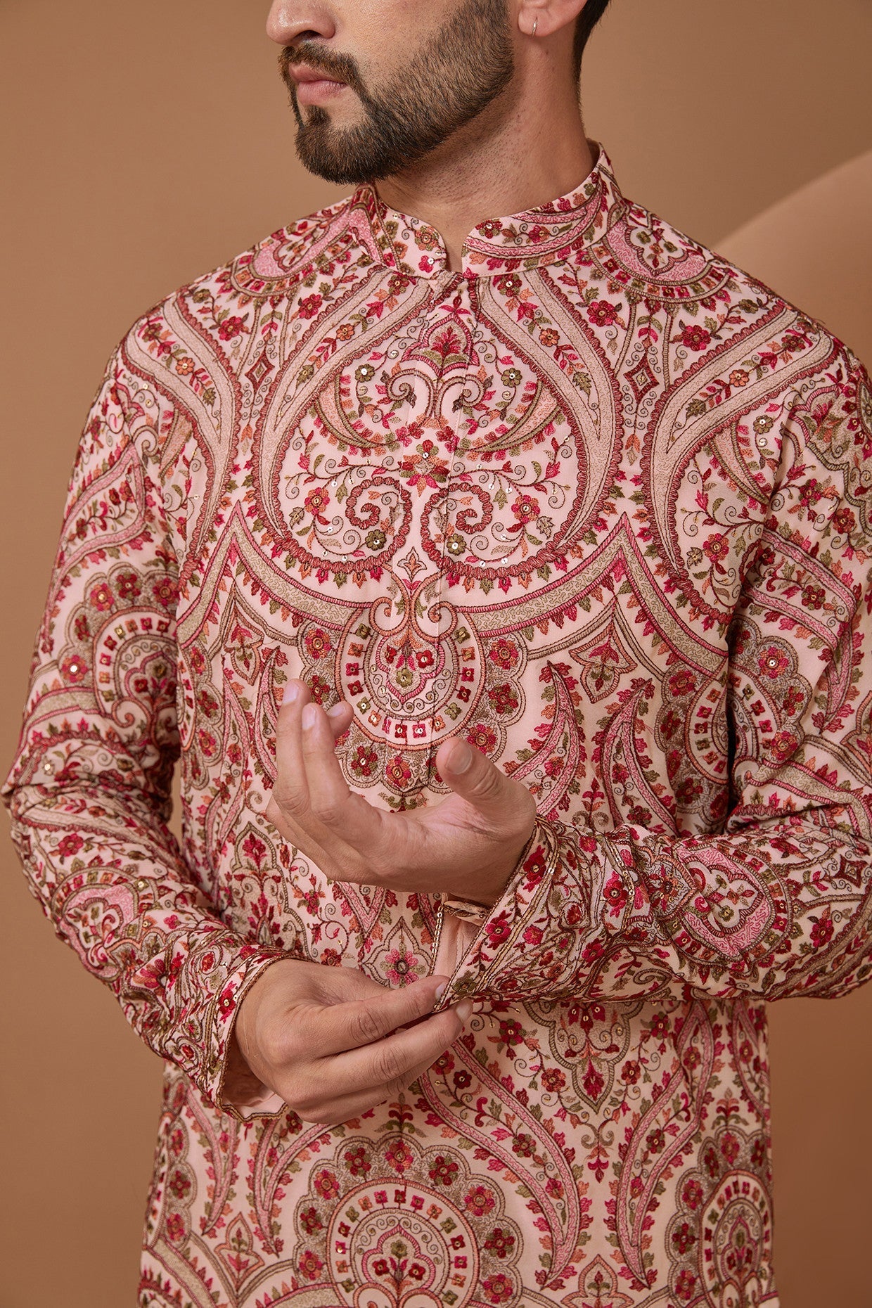 Elegant Light Pink Kashmiri Jamawar Embroidered Kurta for Women | Traditional Indian Ethnic Dress | Perfect for Weddings, Festivals & Special Occasions