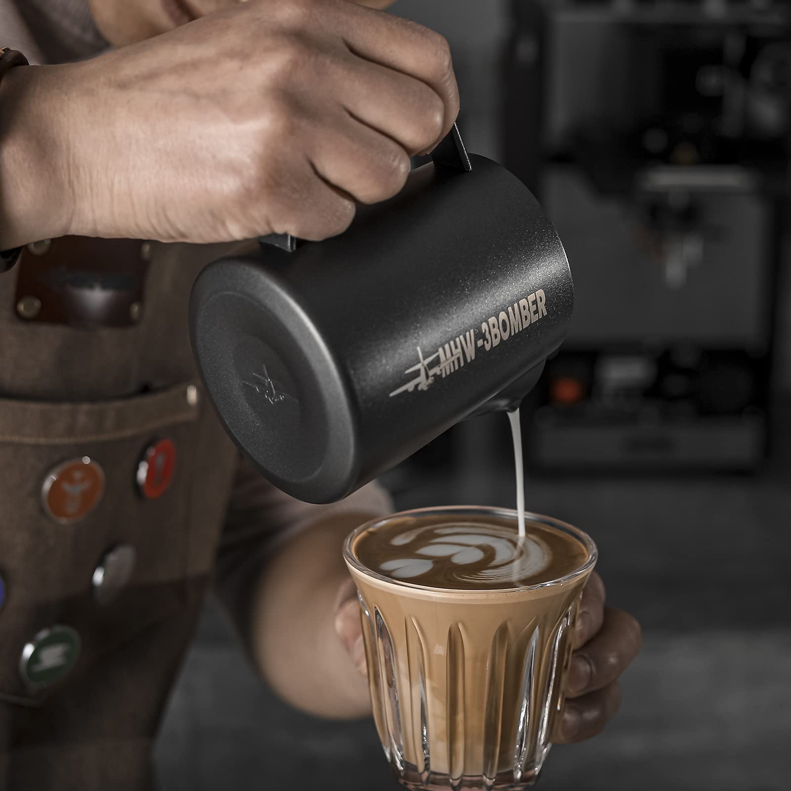 Professional 16.9oz/500ml Stainless Steel Milk Frothing Pitcher for Espresso, Cappuccino & Latte Art - Barista-Grade Coffee Steaming Jug with Matte Black Finish (MHW-3BOMBER P5032B-OS) - Perfect for Home Baristas & Coffee Shops