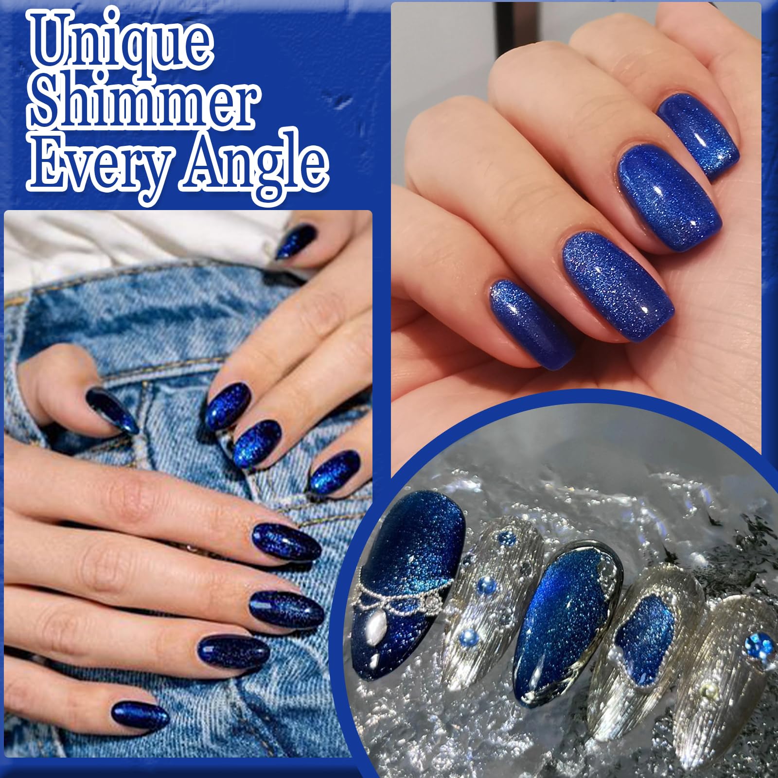 Cat Eye Gel Nail Polish - UV/LED Crimson Summer Gel Lacquer (Dark Blue, 10ML/0.35 Fl Oz) with Magnet Stick for DIY Nail Art | Long-Lasting Vibrant Colors | Perfect for Parties, Weddings & Special Occasions