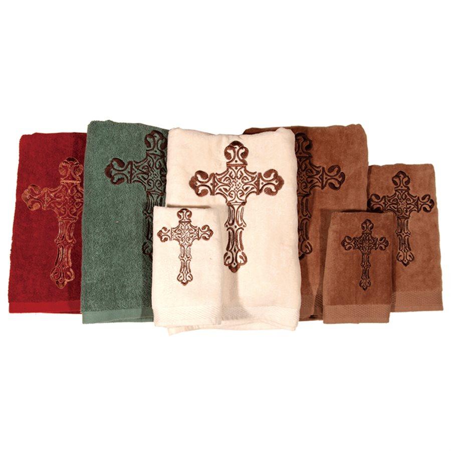 Embroidered Cross Bath Towel Set - Soft Absorbent 100% Cotton - Mocha Brown - Perfect for Spa, Bathroom Decor, and Luxury Home Use