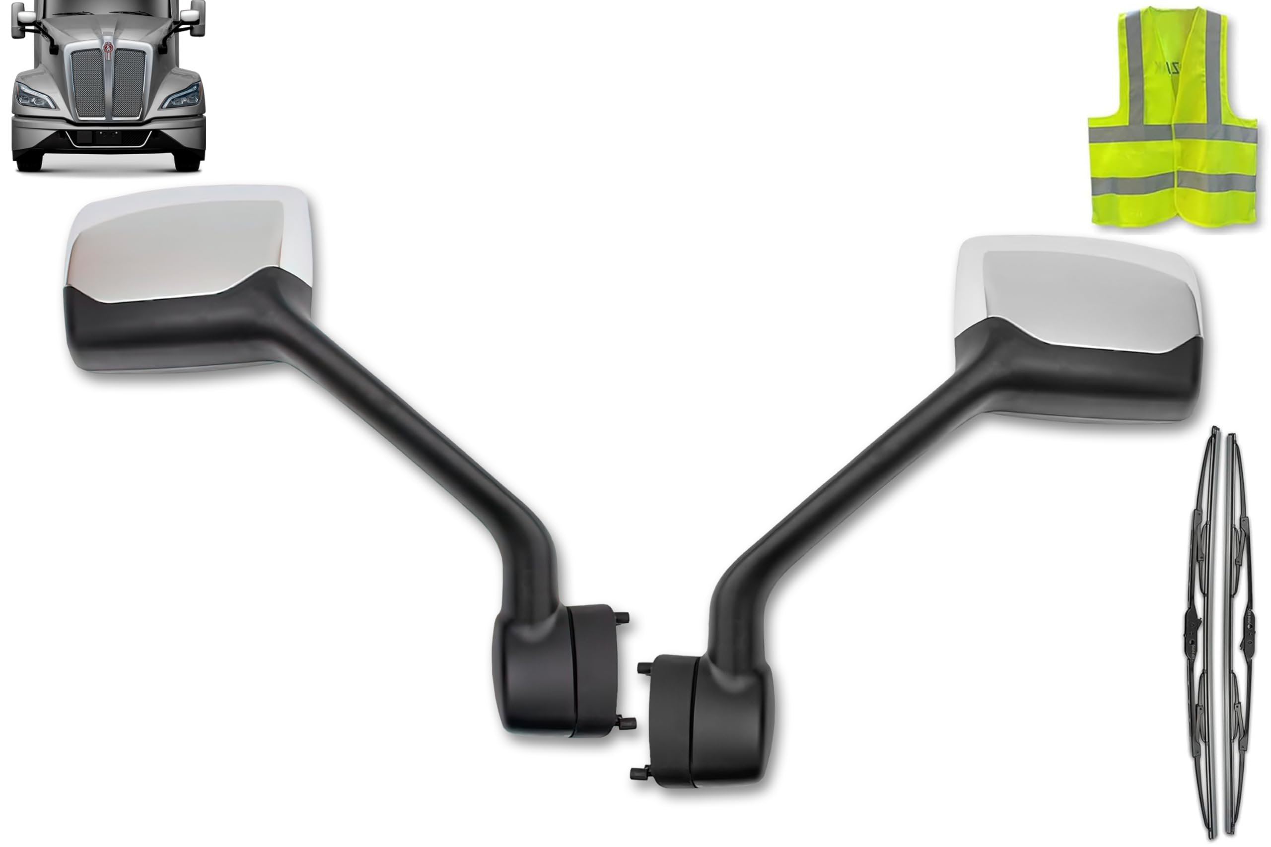 KOZAK Heated Hood Mirrors Chrome Back Covers Set for Kenworth T680 2022+ Next Gen - Passenger & Driver Side | Includes Logo, 2x 22