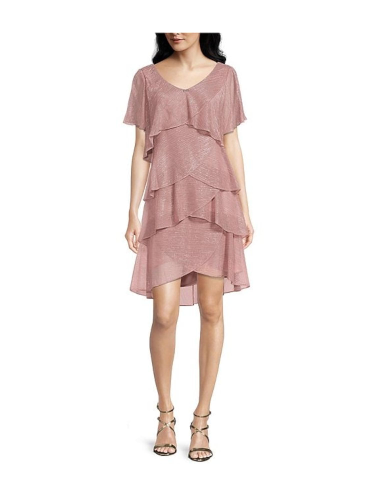 Elegant S.L. Fashions Women's Embellished Neckline Tiered Cocktail Dress - Wedding Guest, Party & Formal Occasion Gown (Petite & Regular Sizes) | Perfect for Bridal Showers, Evening Events & Special Celebrations