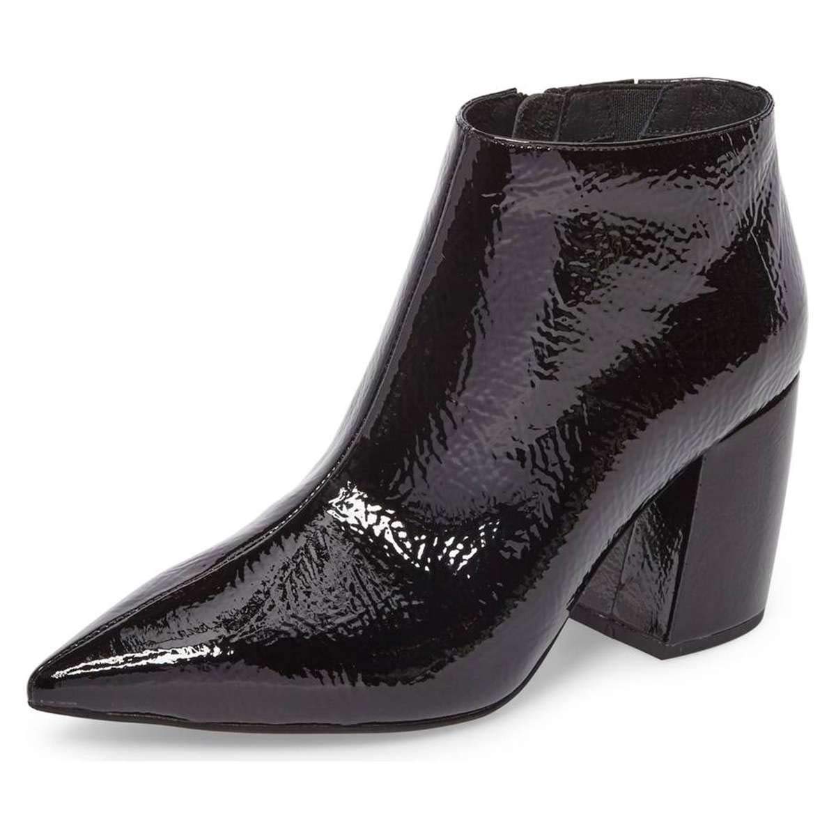 XYD Women's Vegan Leather Pointed Toe Ankle Boots with Side Zipper - Chunky Block Heel Dress Booties for Work, Office, and Night Out