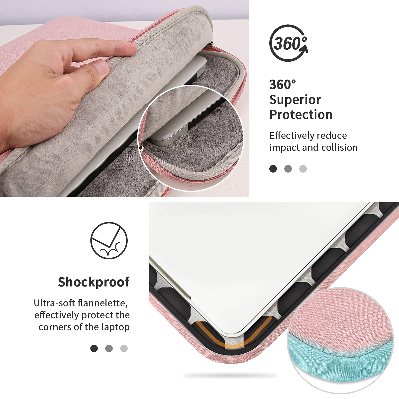 YXLILI 13-14 Inch Laptop Sleeve Case - Protective Padded Bag with Soft Lining & Handle for MacBook Pro/Air, Acer, ASUS, HP, Lenovo, Dell Chromebook - Perfect for Work, School & Travel (Pink)
