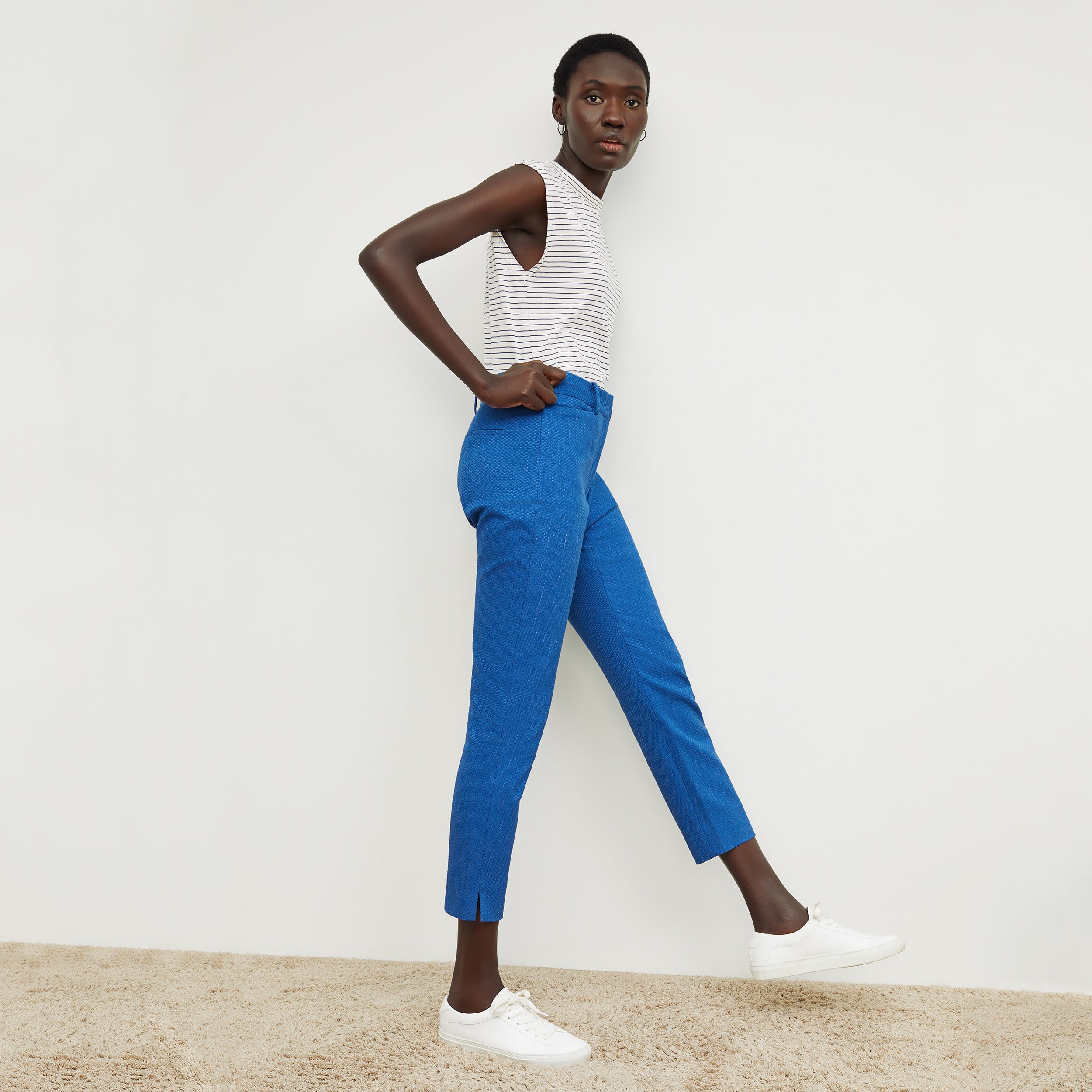 Condesa Pant Basketweave Jacquard Pants in Azure Blue - Elegant High-Waisted Trousers for Women | Perfect for Office Wear, Cocktail Parties & Special Occasions