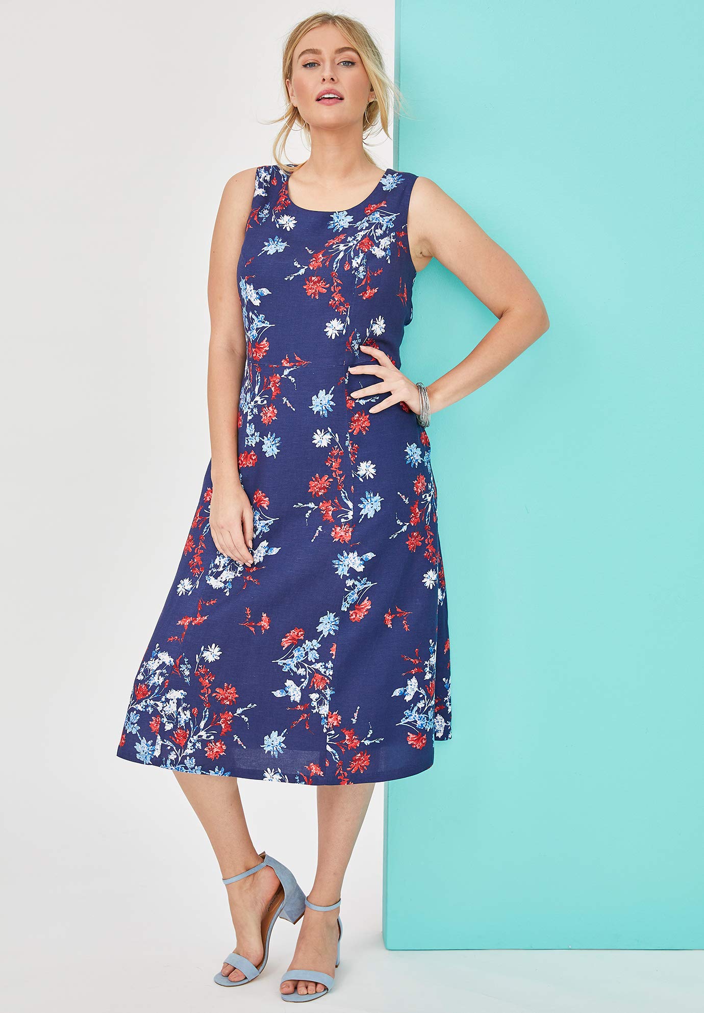 Jessica London Women's Plus Size Linen Fit & Flare Dress - Comfortable Summer Casual & Office Wear for Curvy Women