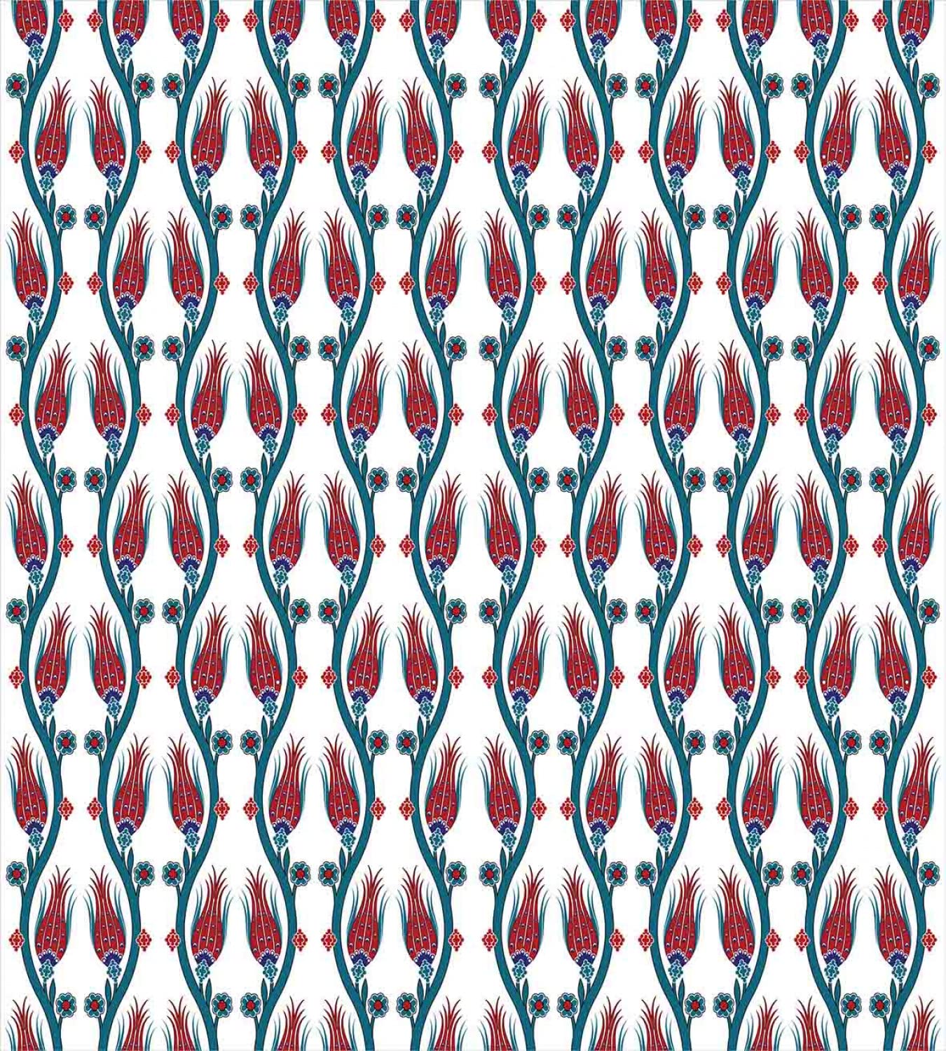 Ambesonne Tulip Duvet Cover Set King Size 2-Pack - Ottoman Art Inspired Floral Mosaic Print with Leaf Details, Includes 2 Duvet Covers & 4 Pillowcases in Red & Teal - Perfect for Master Bedroom, Guest Room, or Bohemian Style Home Decor