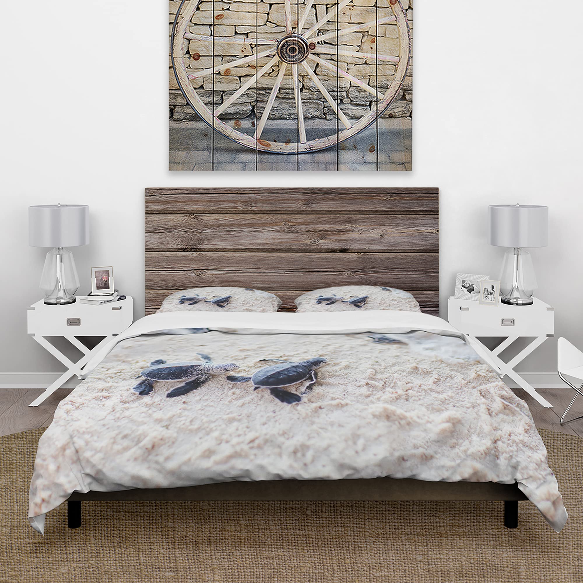 DesignQ Baby Green Turtles on Sand Duvet Cover Set - Twin Size 3-Piece Animal Print Bedding | Soft All-Season Comfort for Kids' Room, Beach Theme Nursery Decor