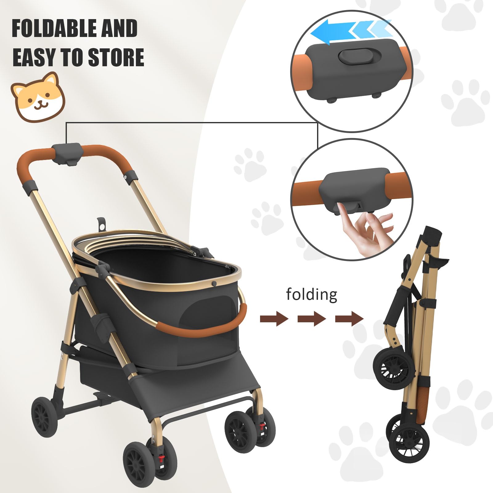 Premium Dog Stroller for Medium & Small Dogs Up to 30 lbs - Foldable Cat Carrier with Detachable Pet Bag & Storage Basket - Perfect for Outdoor Walks, Vet Visits, and Shopping Trips