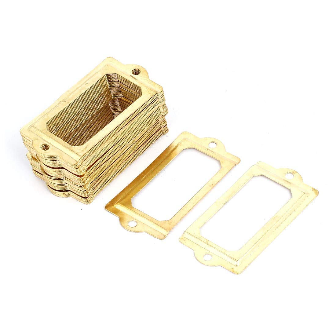 Professional 70mm x 33mm Gold Tone Iron Label Holder Frame - 50pcs Set for Pharmacy, Office & Retail Organization - Durable Drawer Tag for Medicine Bottles, Files & Product Labeling