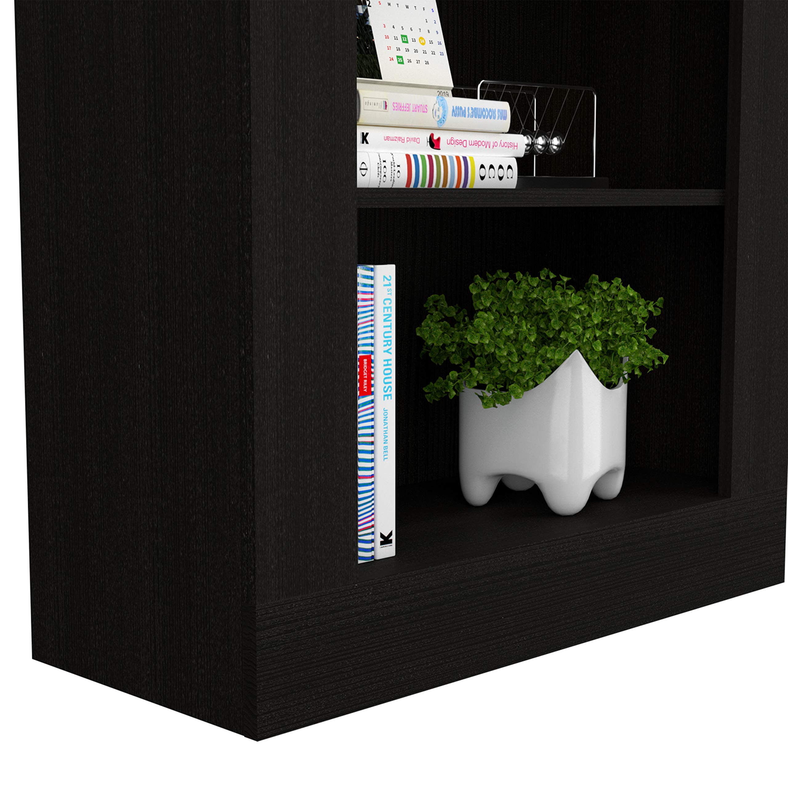 Tuhome Andina Bookcase Black - Modern Wooden Bookshelf for Home Office, Living Room & Bedroom Storage Organizer