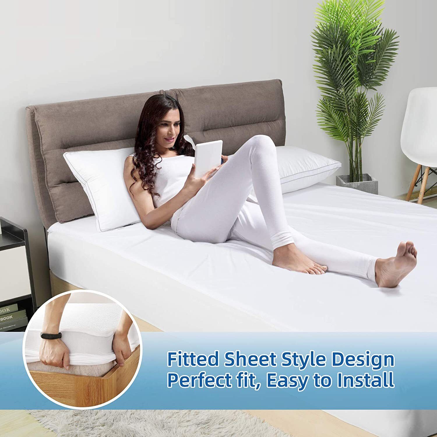 100% Terry Cotton Waterproof Mattress Protector - Queen Size, Hypoallergenic & Breathable for Allergy Relief - Perfect for Bedrooms, Guest Rooms & Dorm Use