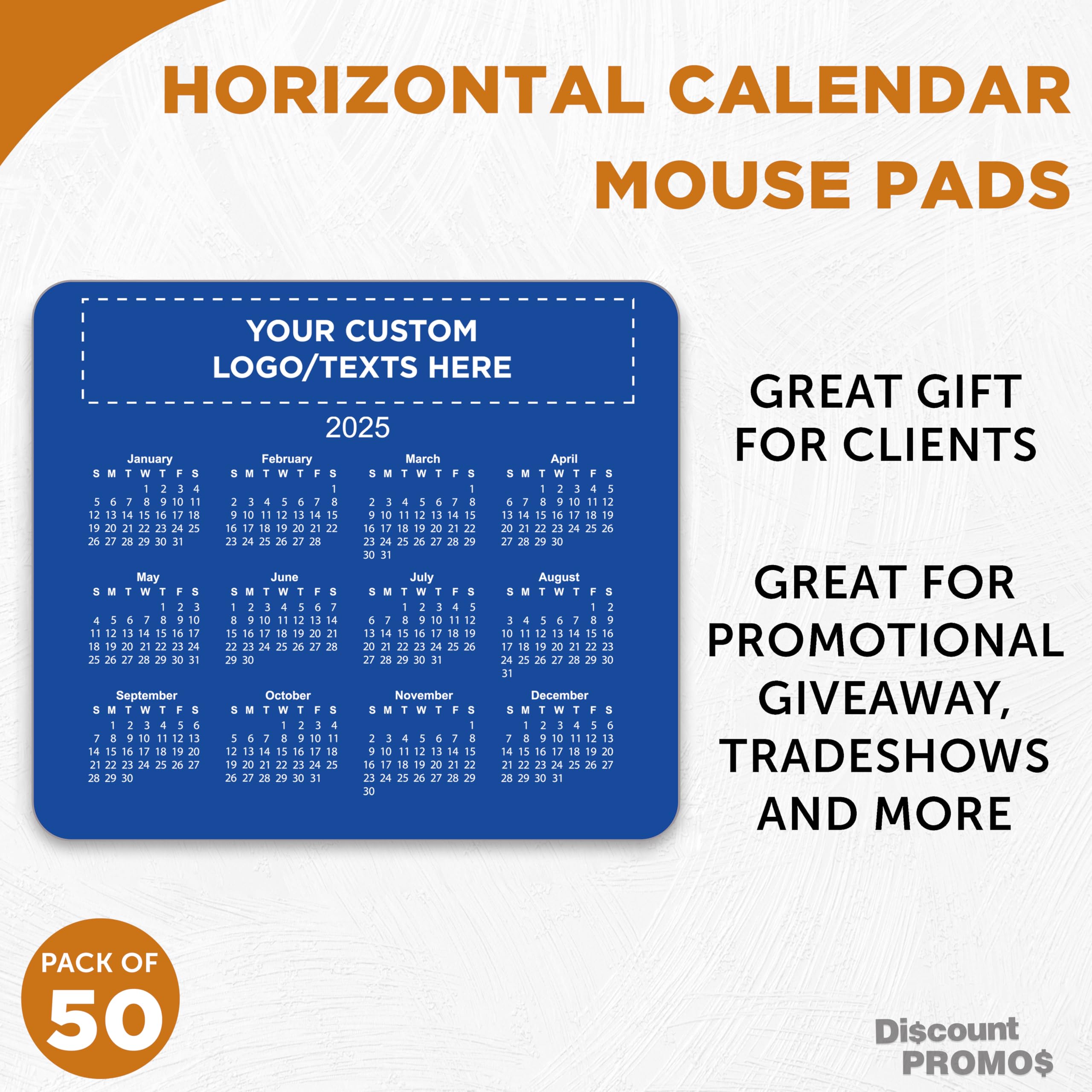 Custom Horizontal Calendar Mouse Pads (50-Pack) - Personalized Bulk Office Supplies for Employees, Clients & Trade Shows - Non-Slip Blue Desk Accessories - Perfect for Office, Home & Business Promotions