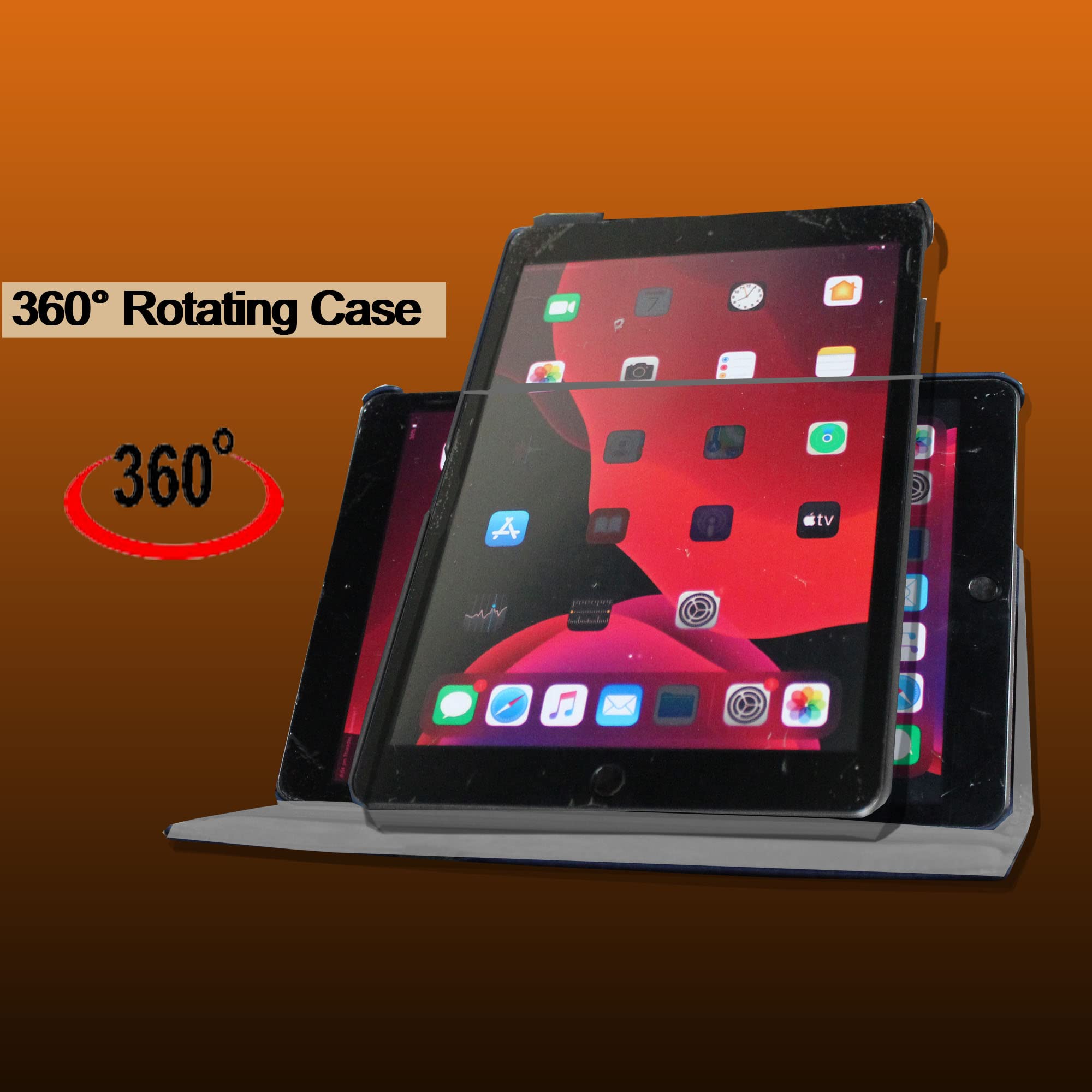Magnetic Rotating Case for iPad 7th/8th/9th Generation (10.2 Inch 2019/2020 Model) - Smart Cover with Built-in Apple Pencil Holder, Auto Sleep/Wake Feature - Includes Free Stylus Pen & Screen Protector (Pink Blossom) - Perfect for Work, Study & Travel