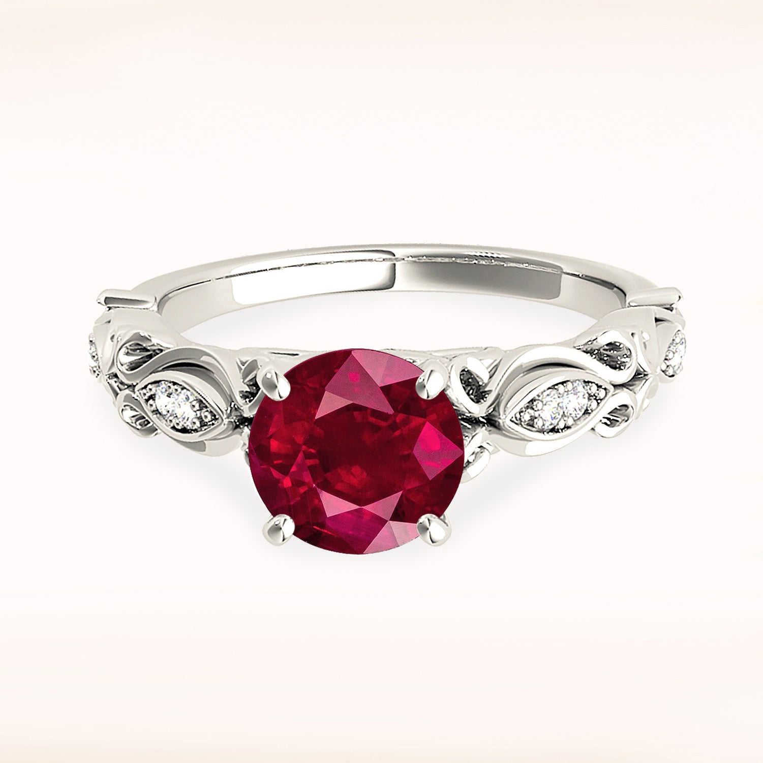 1.80 Carat Genuine Solitaire Ruby Ring with Diamond Band - Elegant Engagement, Anniversary & Special Occasion Jewelry Gift for Women