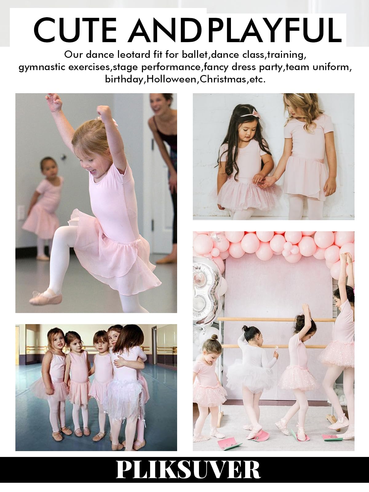 PLIKSUVER Girls Ballet Dance Outfit - Soft Cotton Short Sleeve Leotard with Chiffon Tutu Skirt | Perfect for Ballet Class, Recital & Dance Performance