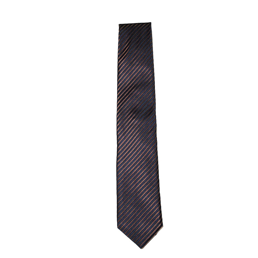 Premium HEMLEY Navy & Brown Striped Silk Tie for Men – Elegant Formal Necktie for Business, Weddings & Special Occasions