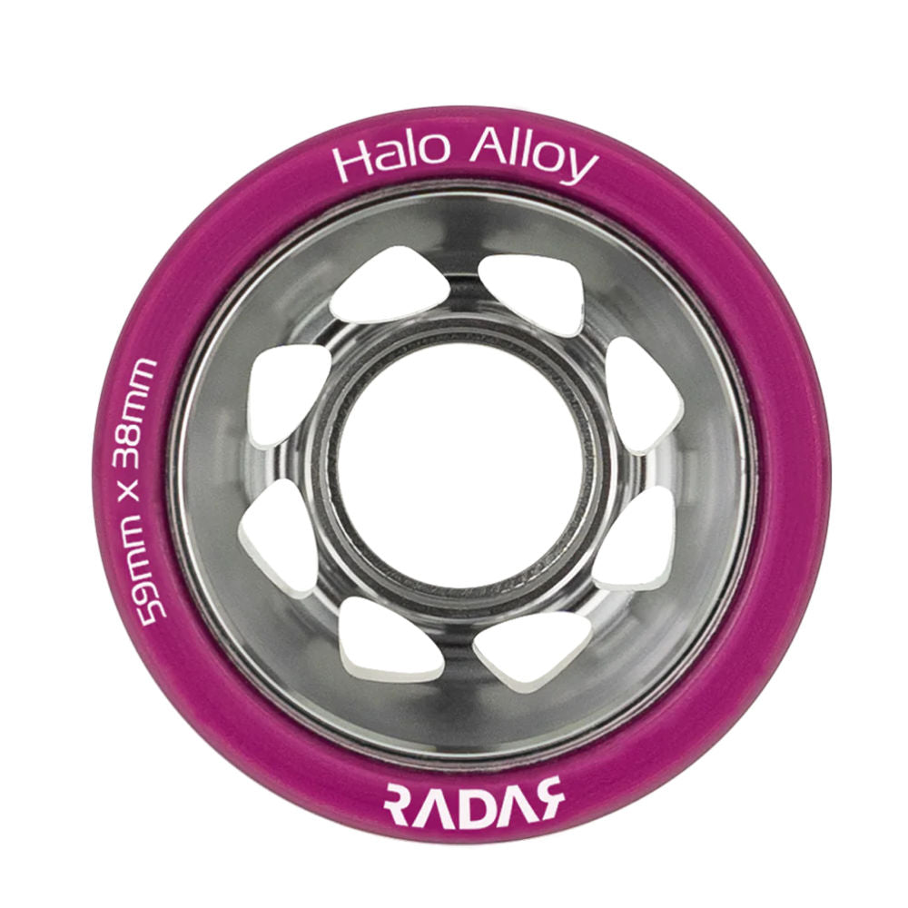 Premium Radar Halo Alloy 59mm Roller Skate Wheels - 4 Pack Set for Indoor/Outdoor Skating, Rink, Derby & Artistic Roller Skating - High Performance Urethane Wheels for Smooth Ride