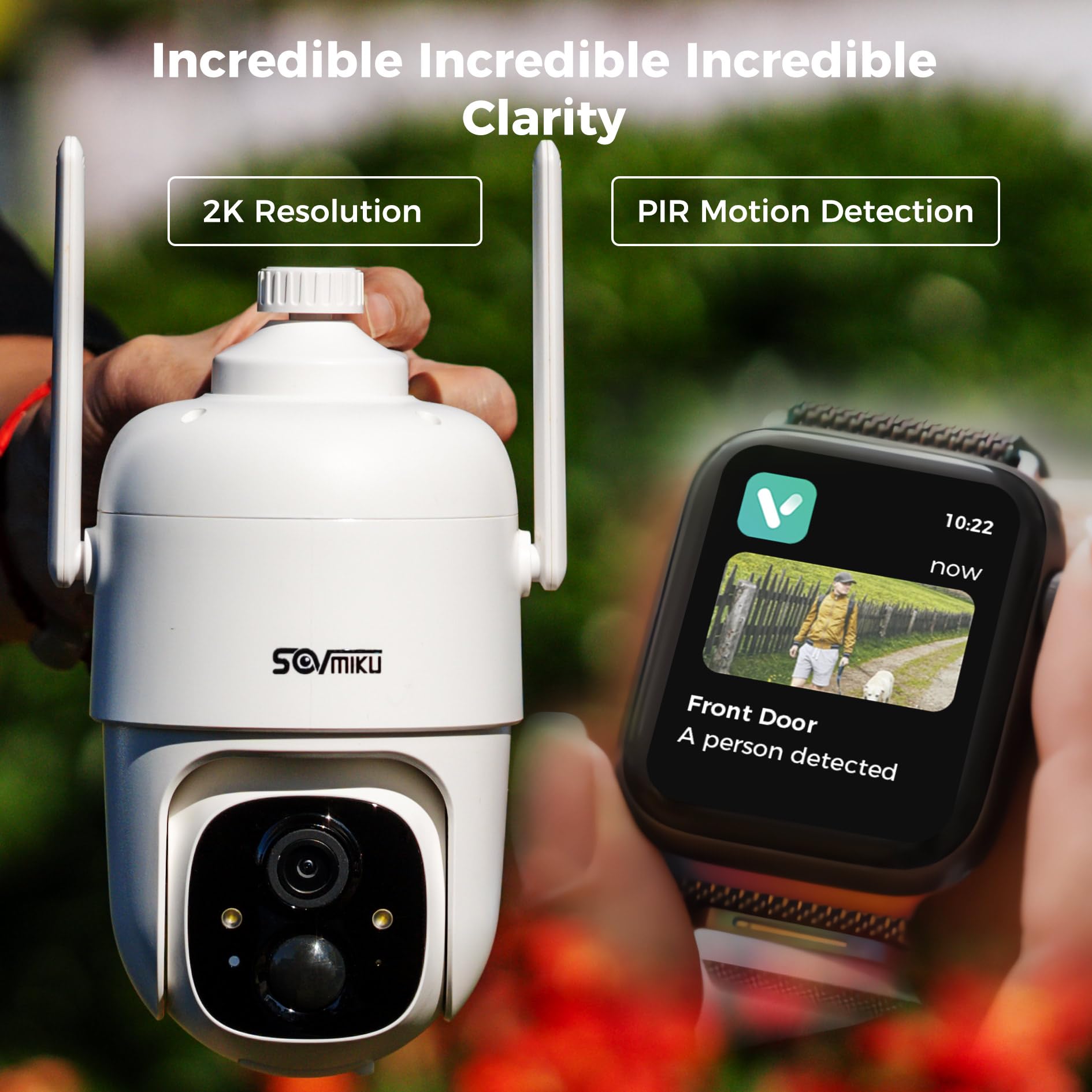 SOVMIKU 2CQ1 AI 2K Solar Wireless Outdoor Security Camera - Battery Powered, Two-Way Audio, Motion Detection, 360° View, Color Night Vision, Easy Setup, Weatherproof - Ideal for Home, Garage & Backyard Surveillance