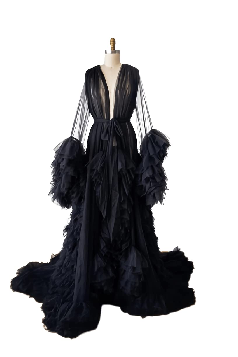 Sexy Sheer Tulle Robe for Women - Long Lingerie Nightgown, Bridal Wedding Sleepwear, Maternity Photoshoot Bathrobe - Perfect for Boudoir, Honeymoon & Special Occasions