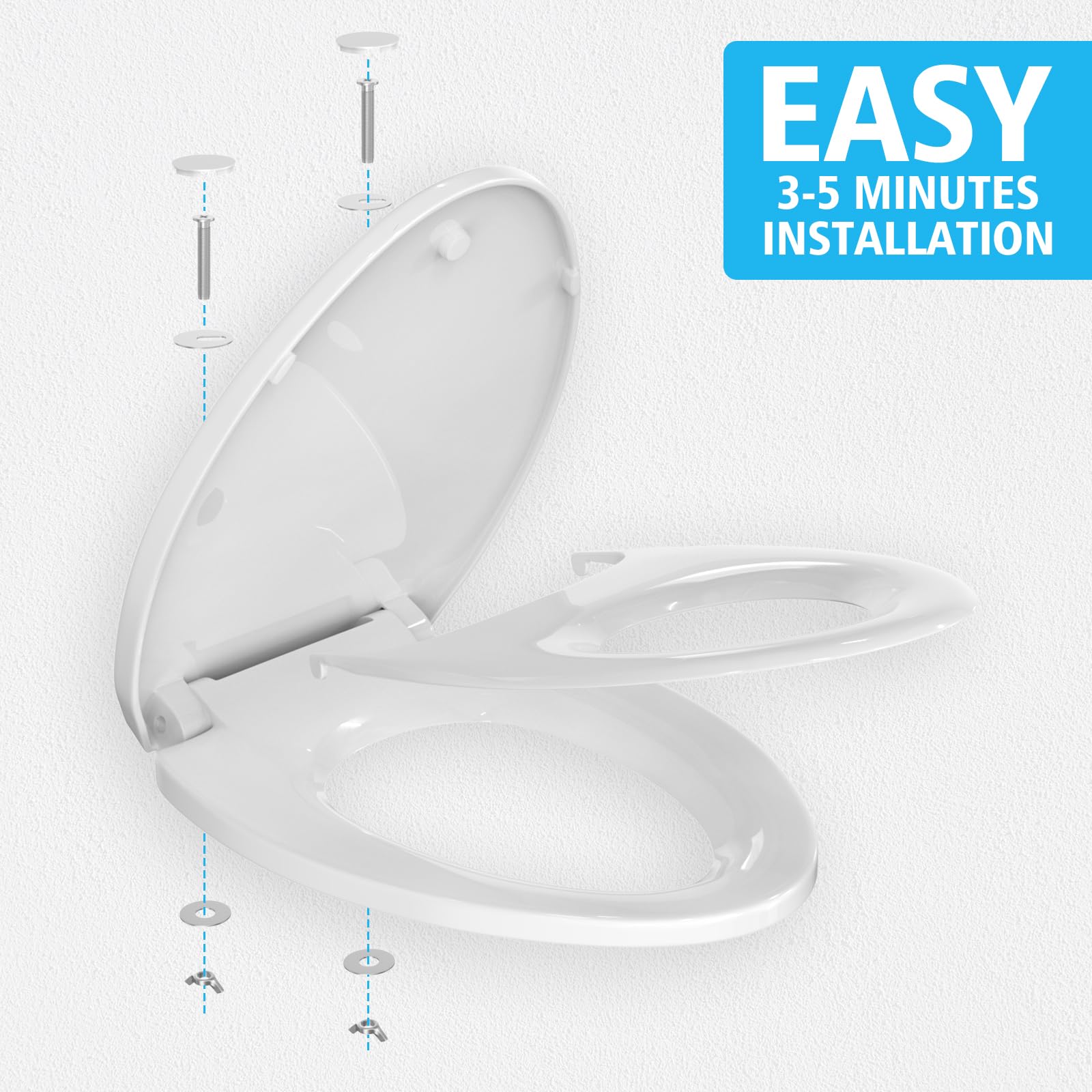 MUNNAR CR107 Slow Close Elongated Toilet Seat with Built-in Toddler Seat - Potty Training Toilet Seat with Magnet for Easy Cleaning - Fits Adults & Children - White 18.5